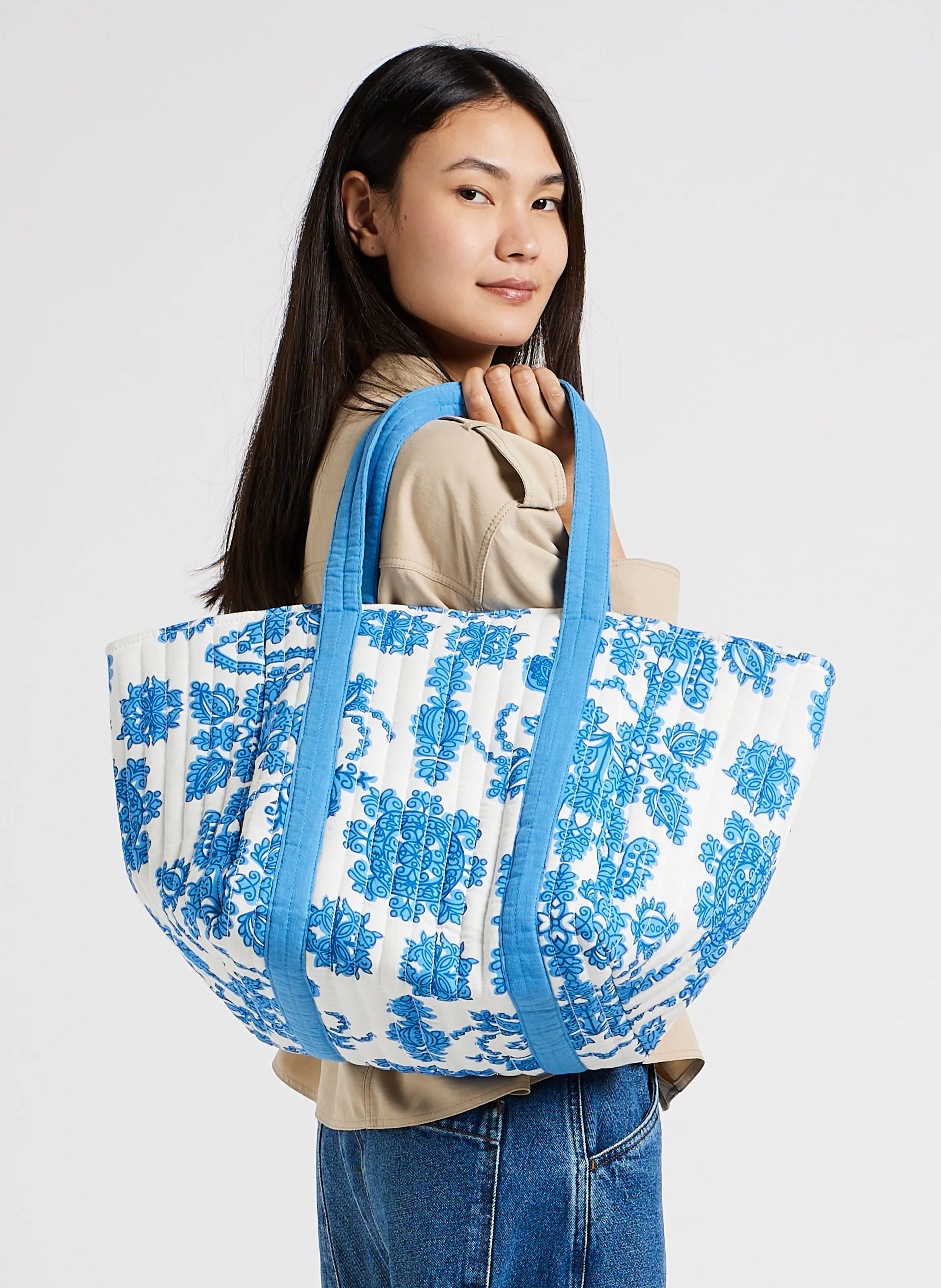  MAISON 123   GAEL - Tote bag trapuntata in cotone | Blu