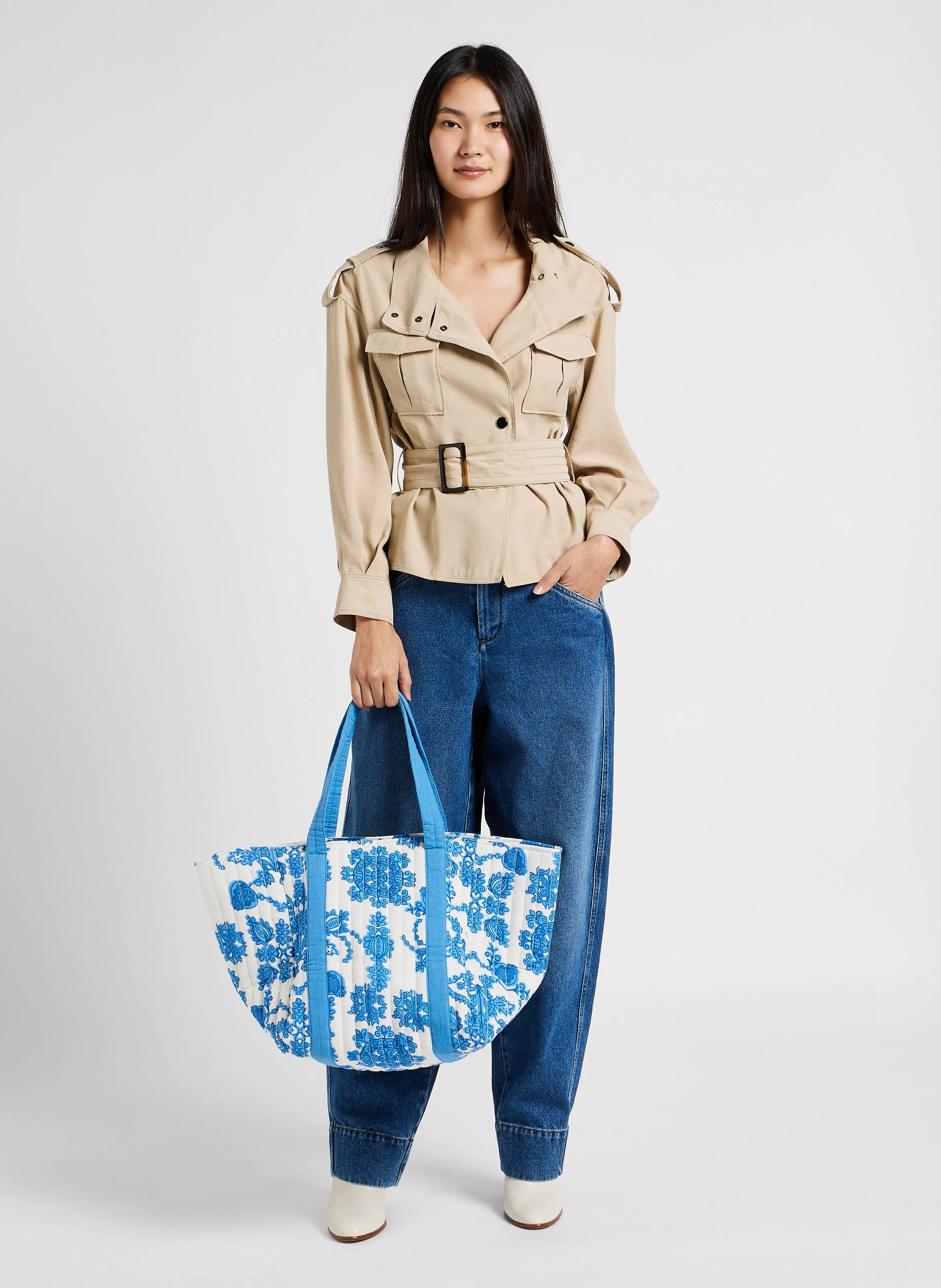  MAISON 123   GAEL - Tote bag trapuntata in cotone | Blu
