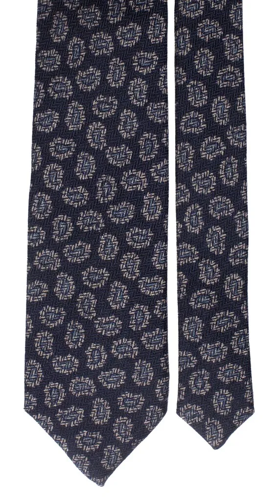 Man Blue Wool Cashmere Tie Beige Light Blue Paisley L834