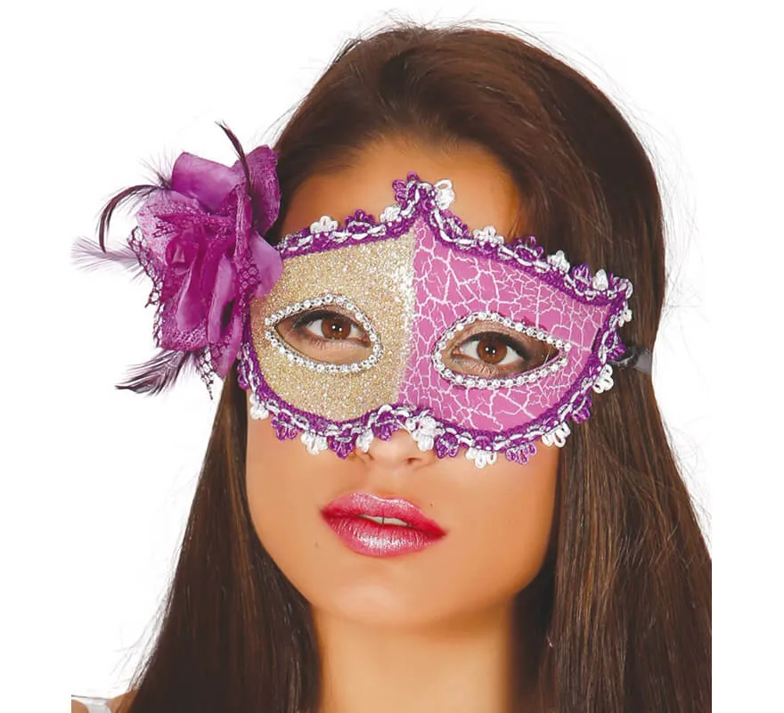 Maschera per gli occhi viola con fiore rosa