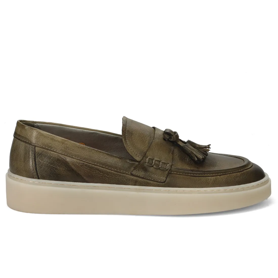 Mocassino da uomo Pawelk's verde in pelle con nappine e suola gomma