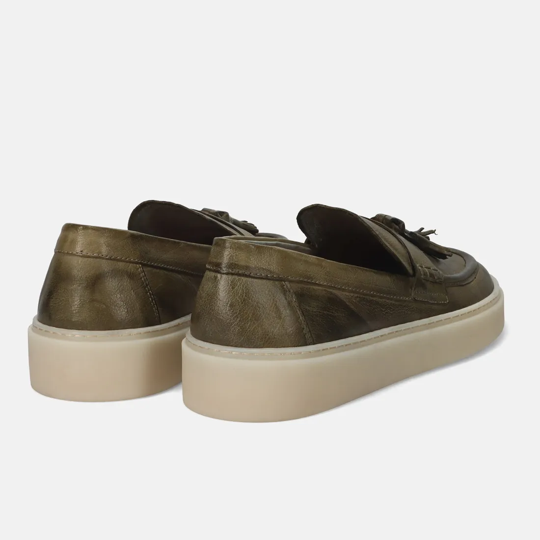 Mocassino da uomo Pawelk's verde in pelle con nappine e suola gomma
