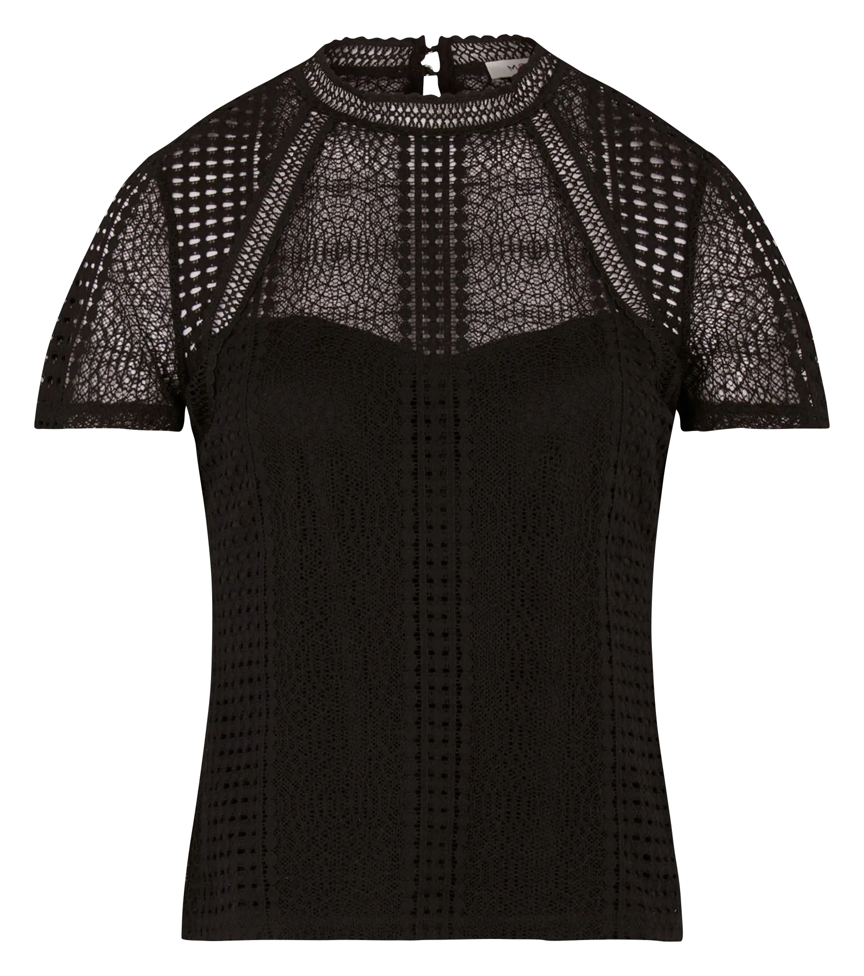  MORGAN   DIMA - T-shirt a collo alto in pizzo in misto cotone | Nero