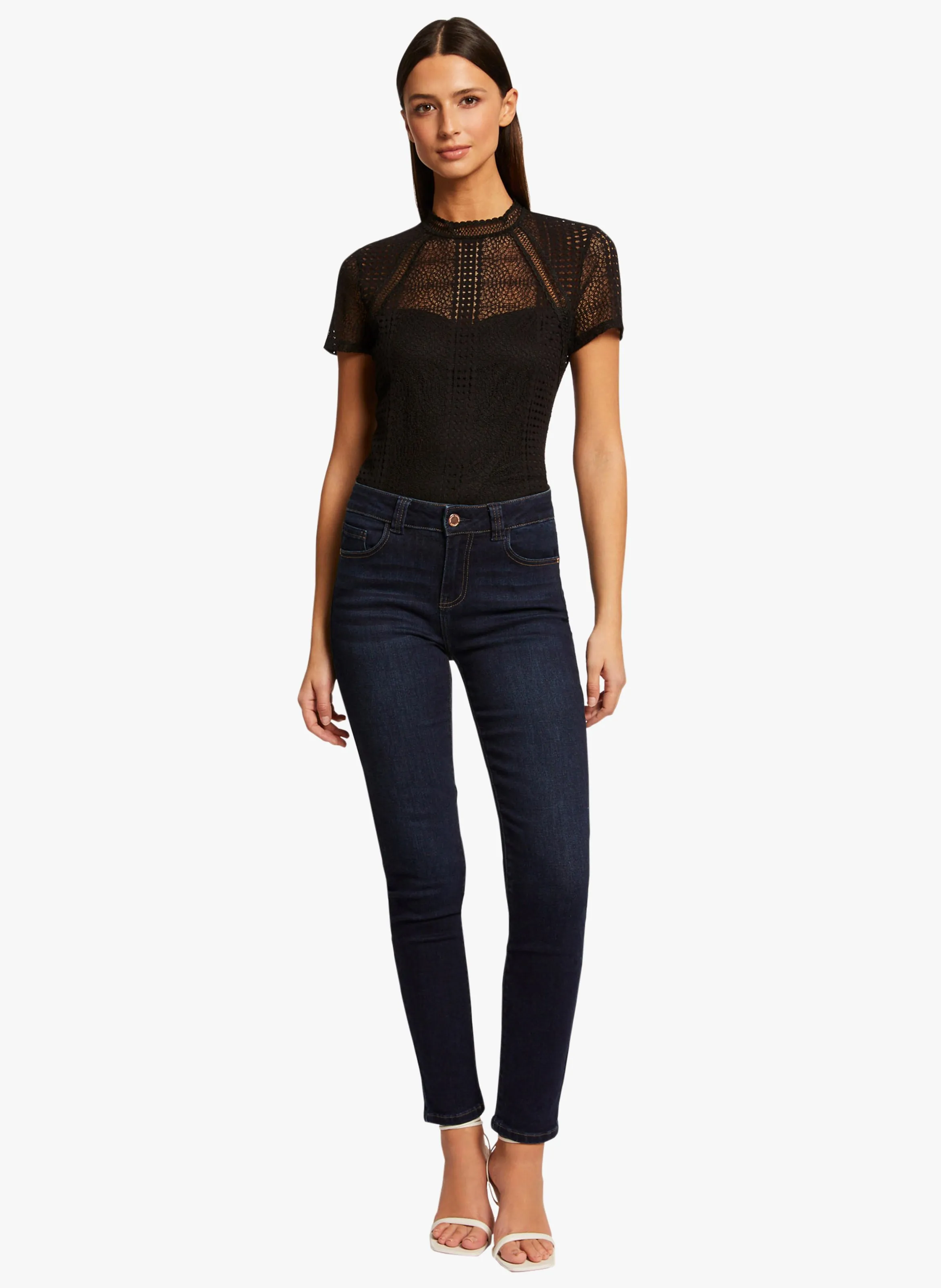  MORGAN   DIMA - T-shirt a collo alto in pizzo in misto cotone | Nero