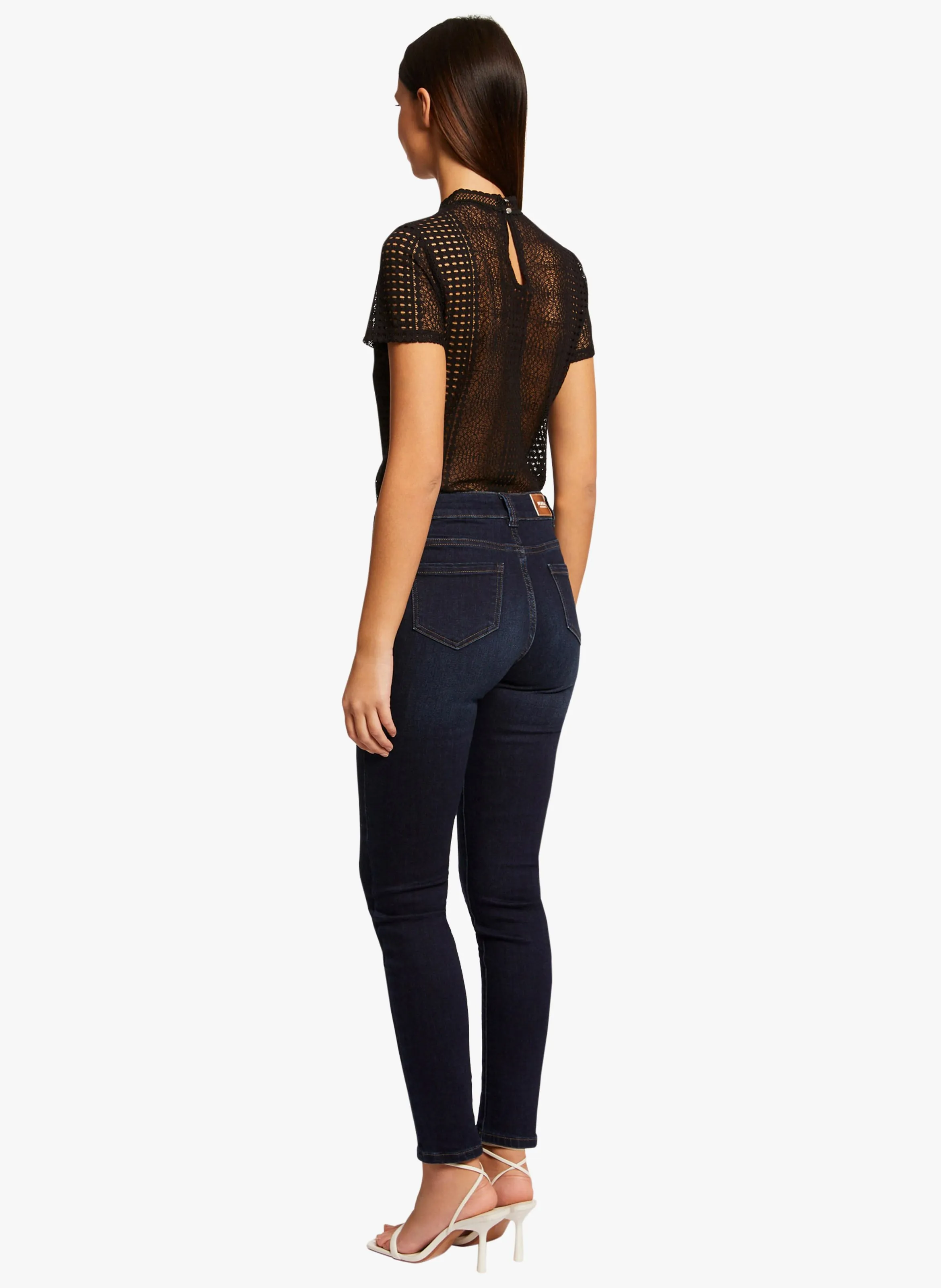  MORGAN   DIMA - T-shirt a collo alto in pizzo in misto cotone | Nero