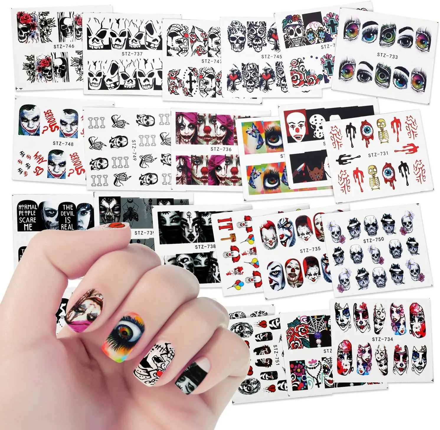 Mwoot 25 fogli Halloween Nail Decals Adesivi Unghie, Misto-colore 3D Design punta autoadesivi Nail Art Stickers adesivi Nail Tip