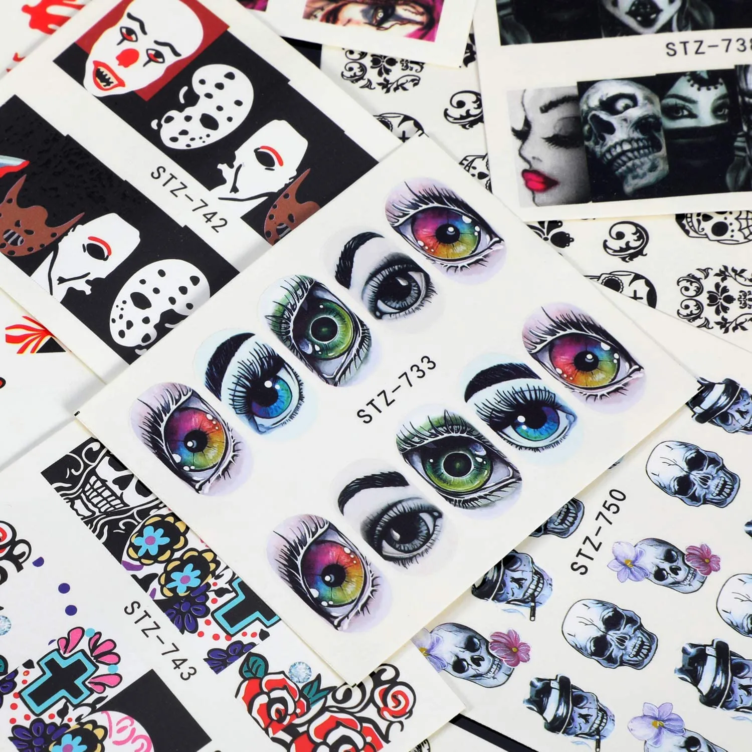 Mwoot 25 fogli Halloween Nail Decals Adesivi Unghie, Misto-colore 3D Design punta autoadesivi Nail Art Stickers adesivi Nail Tip
