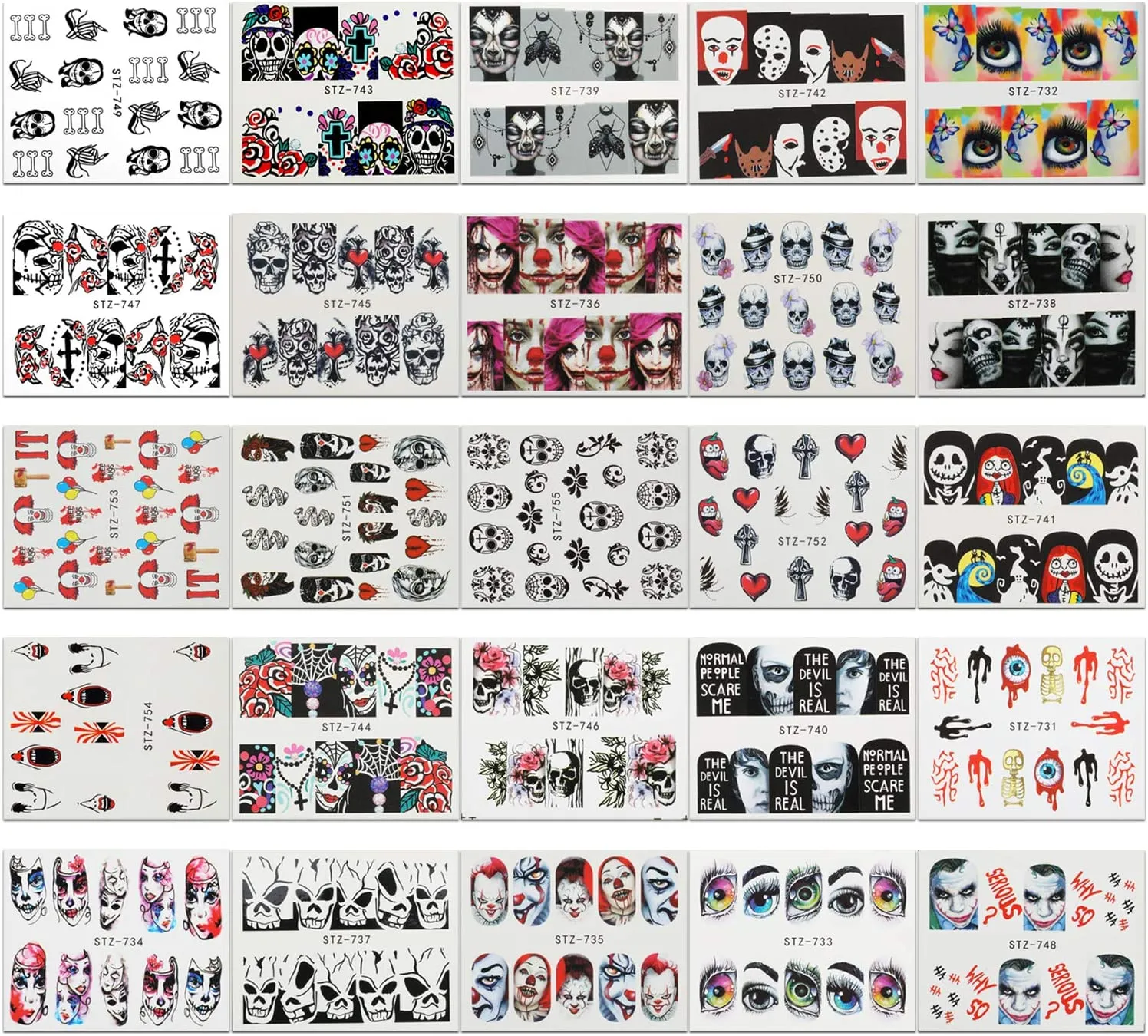 Mwoot 25 fogli Halloween Nail Decals Adesivi Unghie, Misto-colore 3D Design punta autoadesivi Nail Art Stickers adesivi Nail Tip