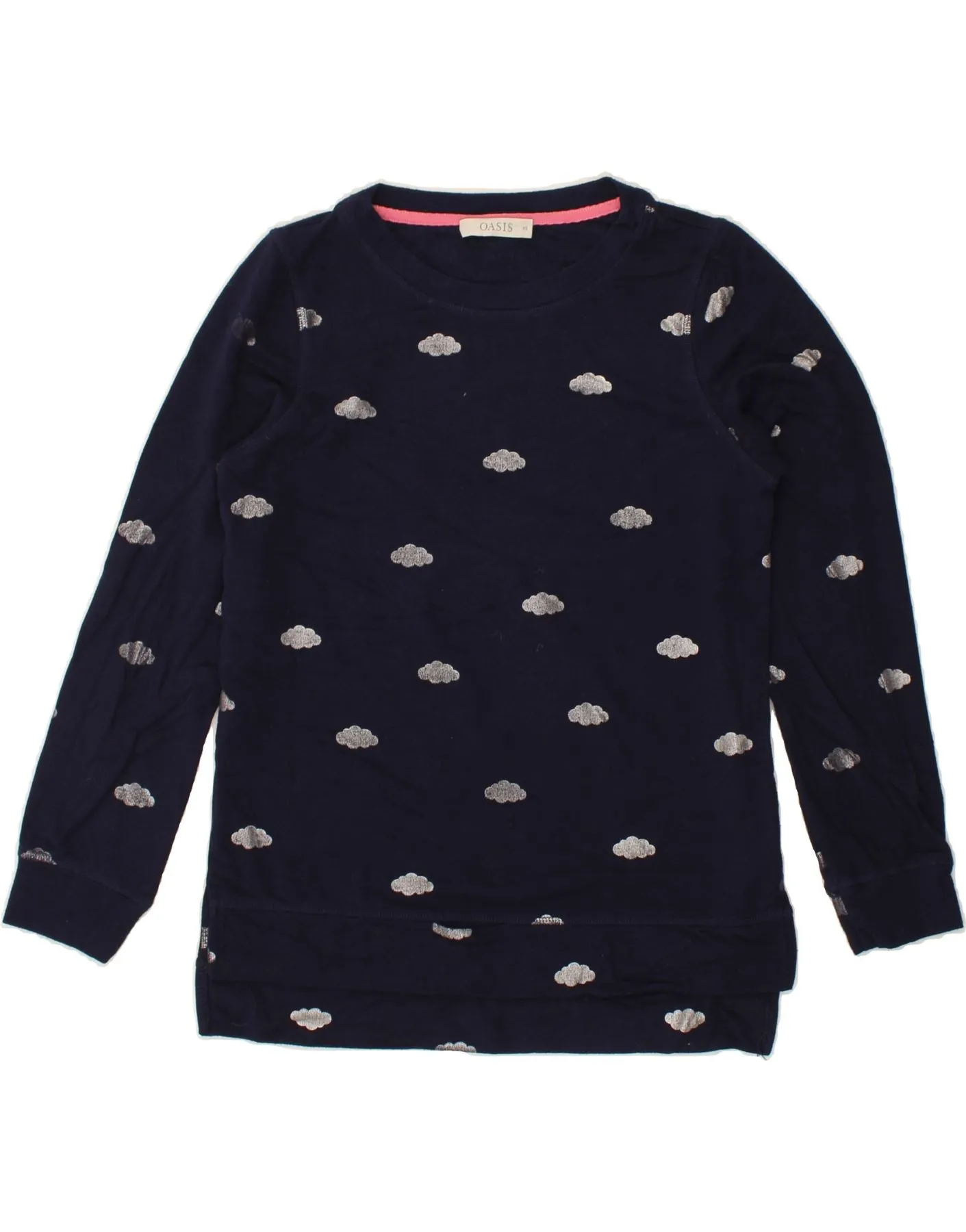 OASIS Womens Abstract Pattern Top Long Sleeve UK 6 XS Navy Blue Viscose