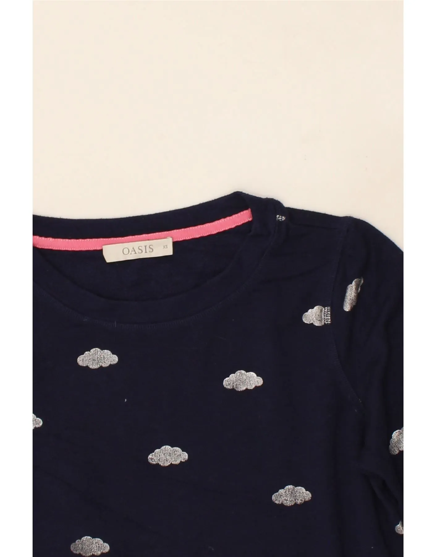 OASIS Womens Abstract Pattern Top Long Sleeve UK 6 XS Navy Blue Viscose