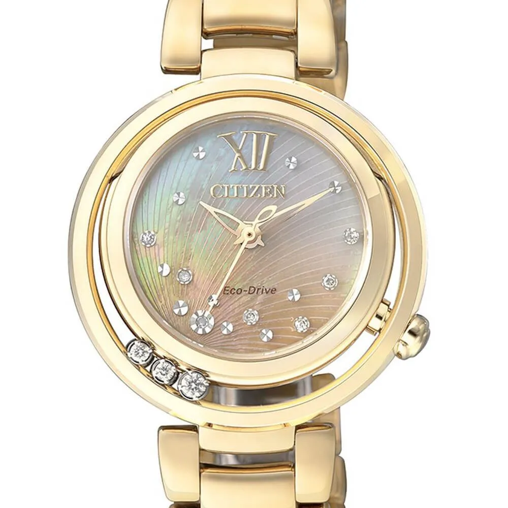 Orologio Citizen Eco Drive da Donna in Acciaio Dorato e Diamanti – L – EM0325-55P