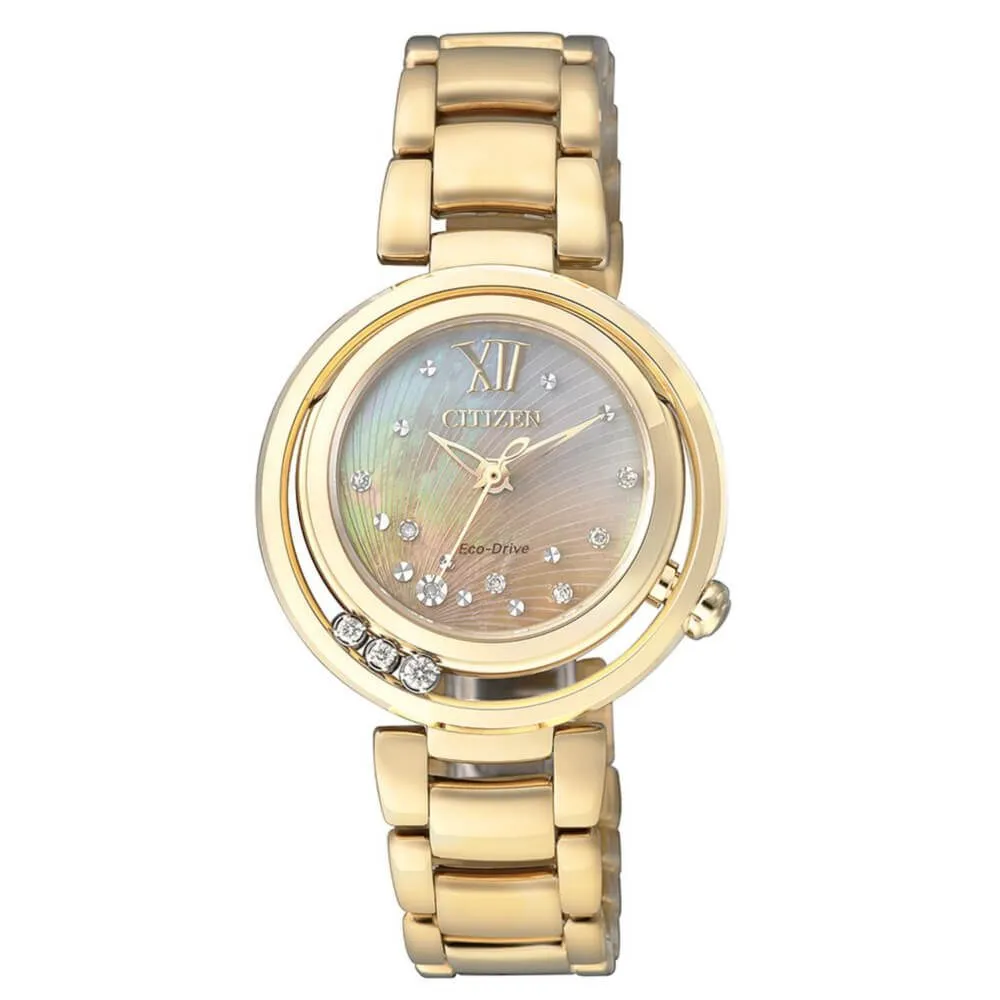 Orologio Citizen Eco Drive da Donna in Acciaio Dorato e Diamanti – L – EM0325-55P