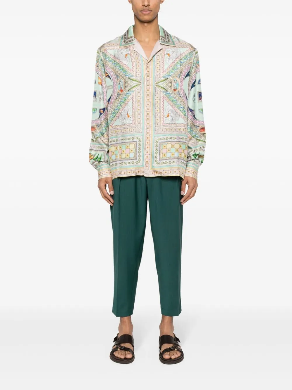 Pantaloni con pieghe in verde - uomo