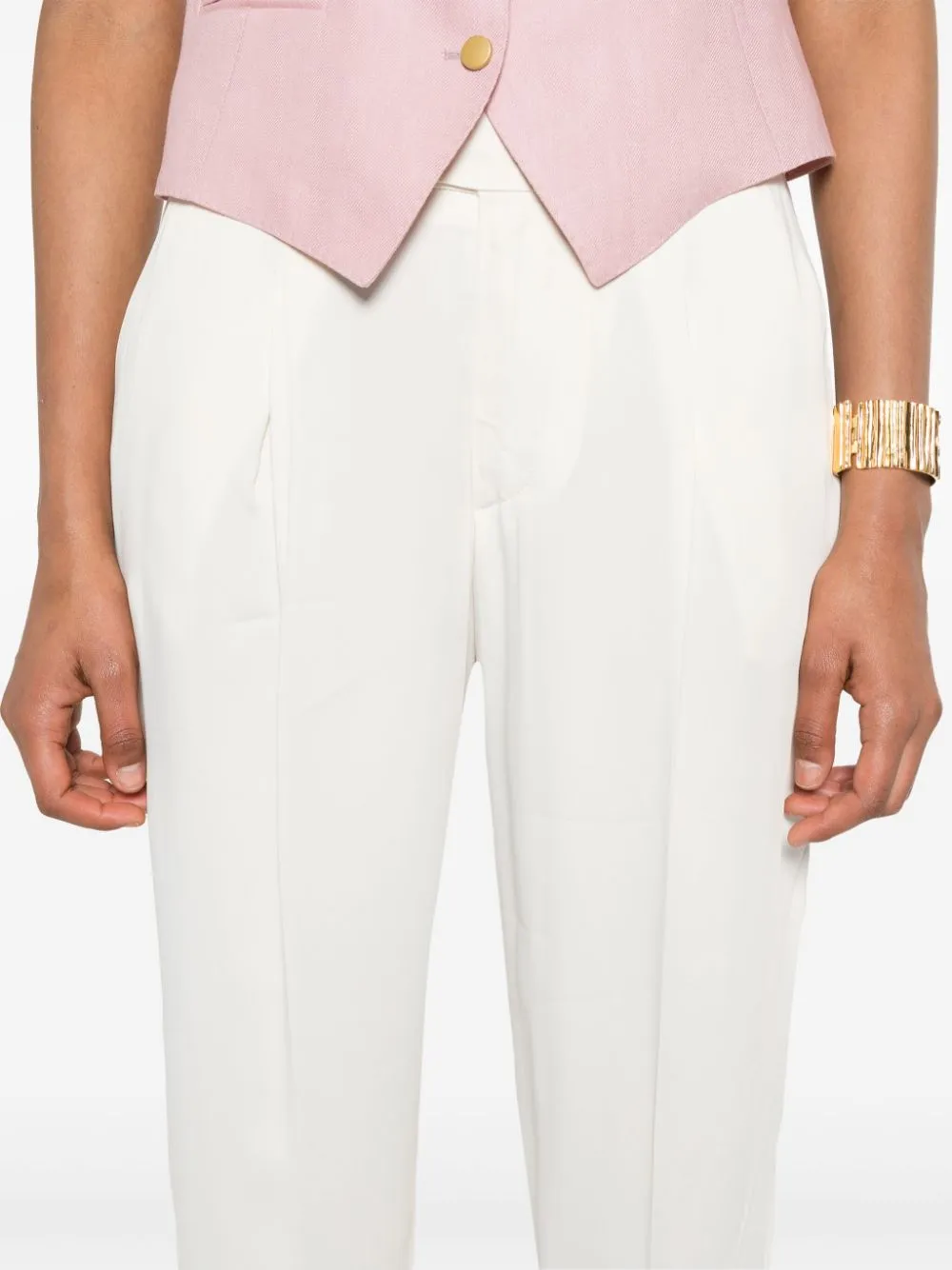 Pantaloni crop con pieghe in bianco - donna