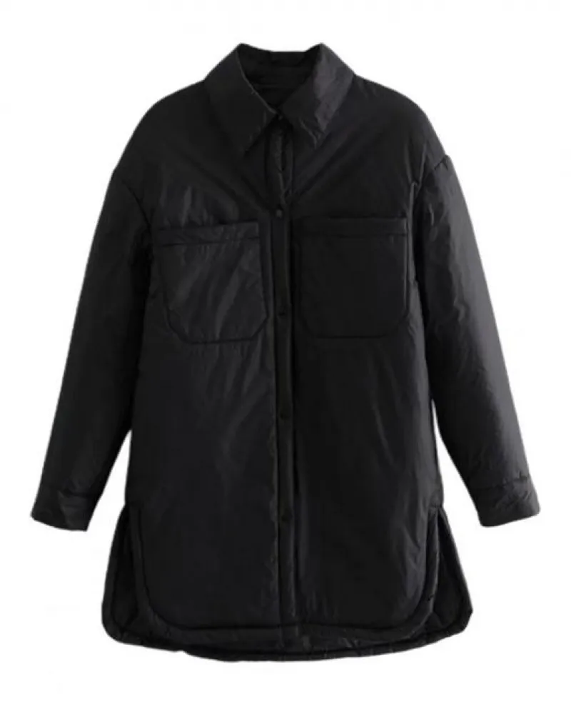 Parka Donna Tinta Unita Cappotto Girocollo Bottoni Chiusura Overco