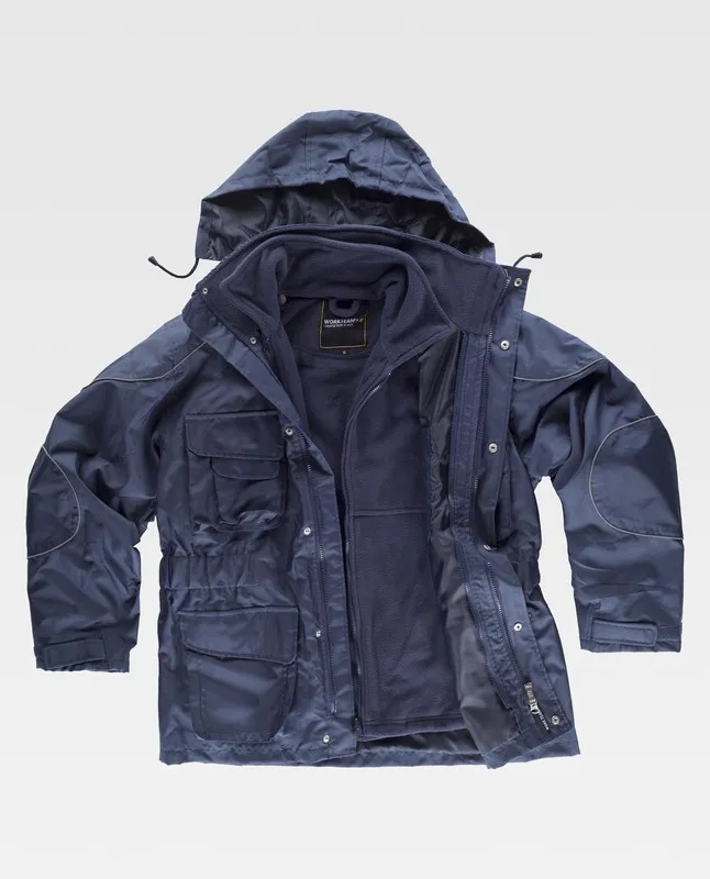 Parka staccabile con fodera in pile e profili riflettenti in blu