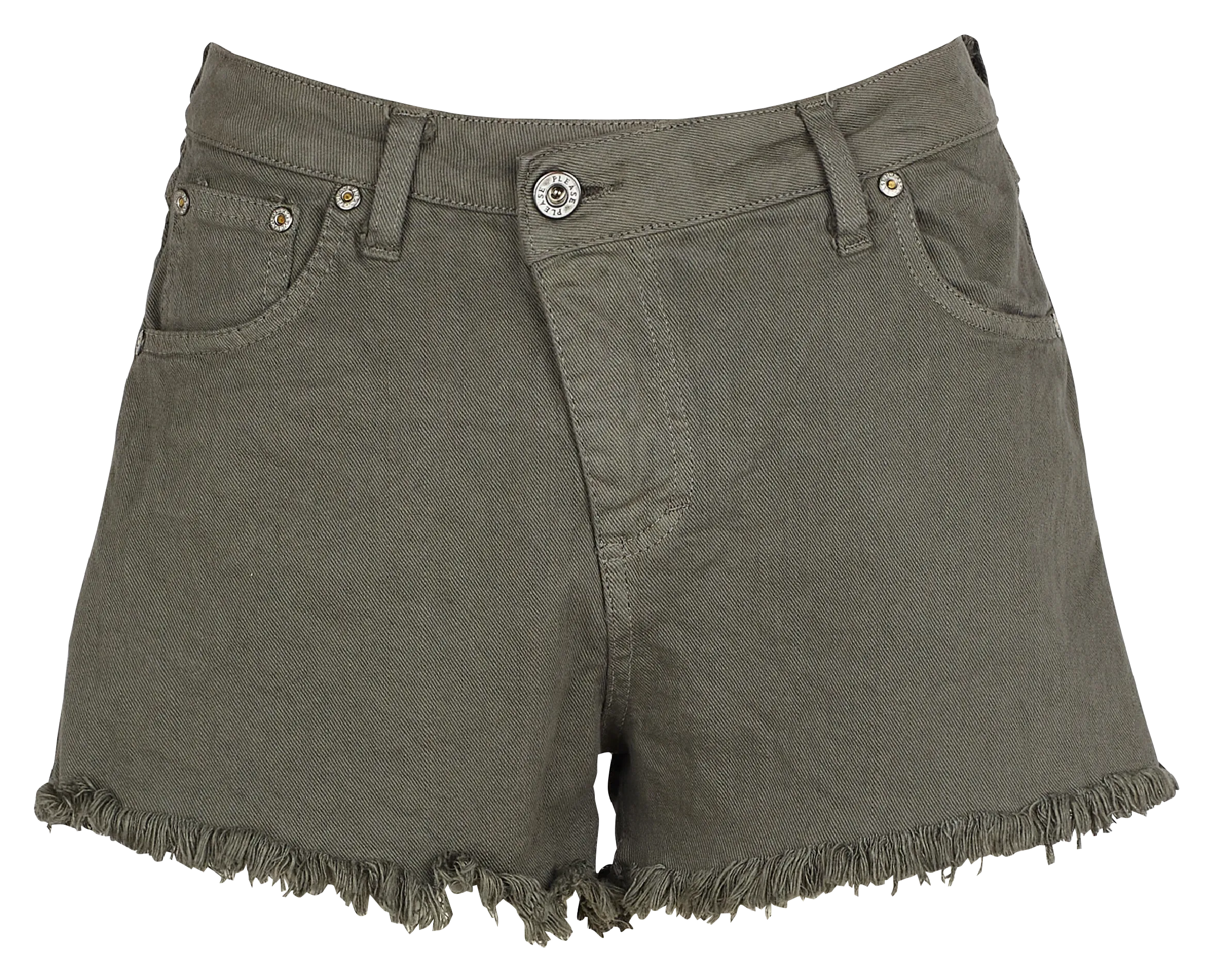  PLEASE   Shorts corti sfilacciati in misto cotone | Verde
