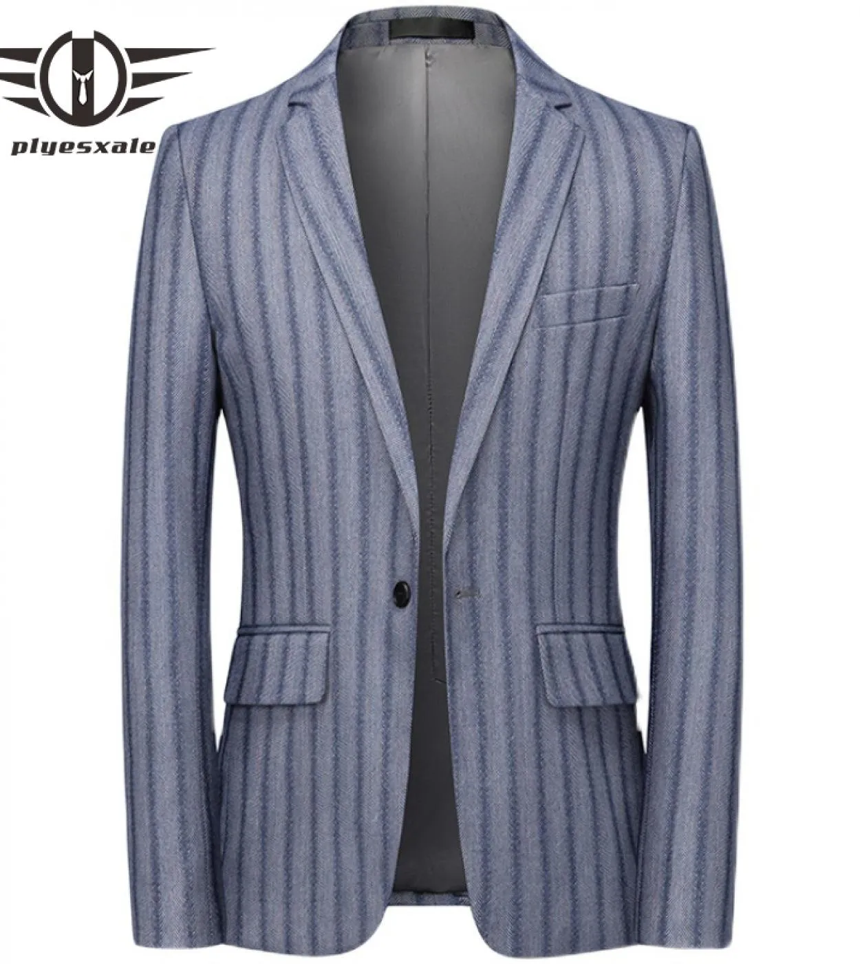 Plyesxale Blazer a righe verticali blu chiaro per uomo Blazer casual da uomo di grandi dimensioni Giacca da giacca formale da la