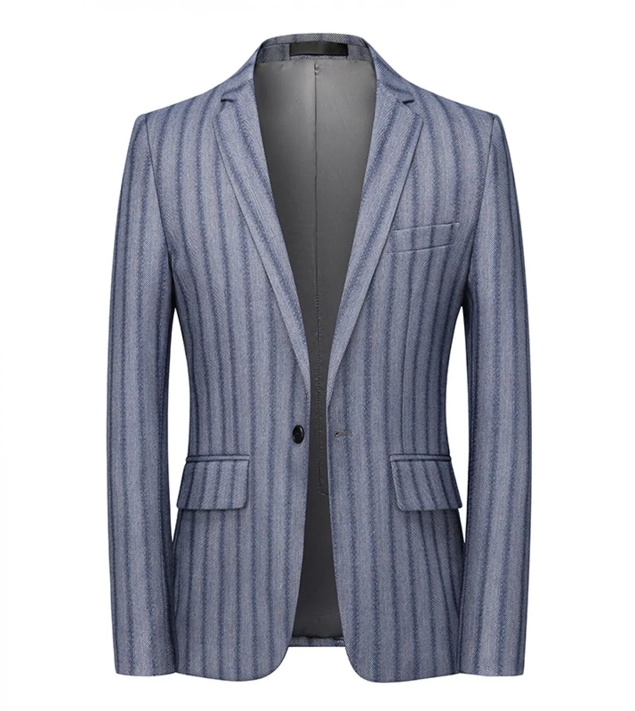 Plyesxale Blazer a righe verticali blu chiaro per uomo Blazer casual da uomo di grandi dimensioni Giacca da giacca formale da la