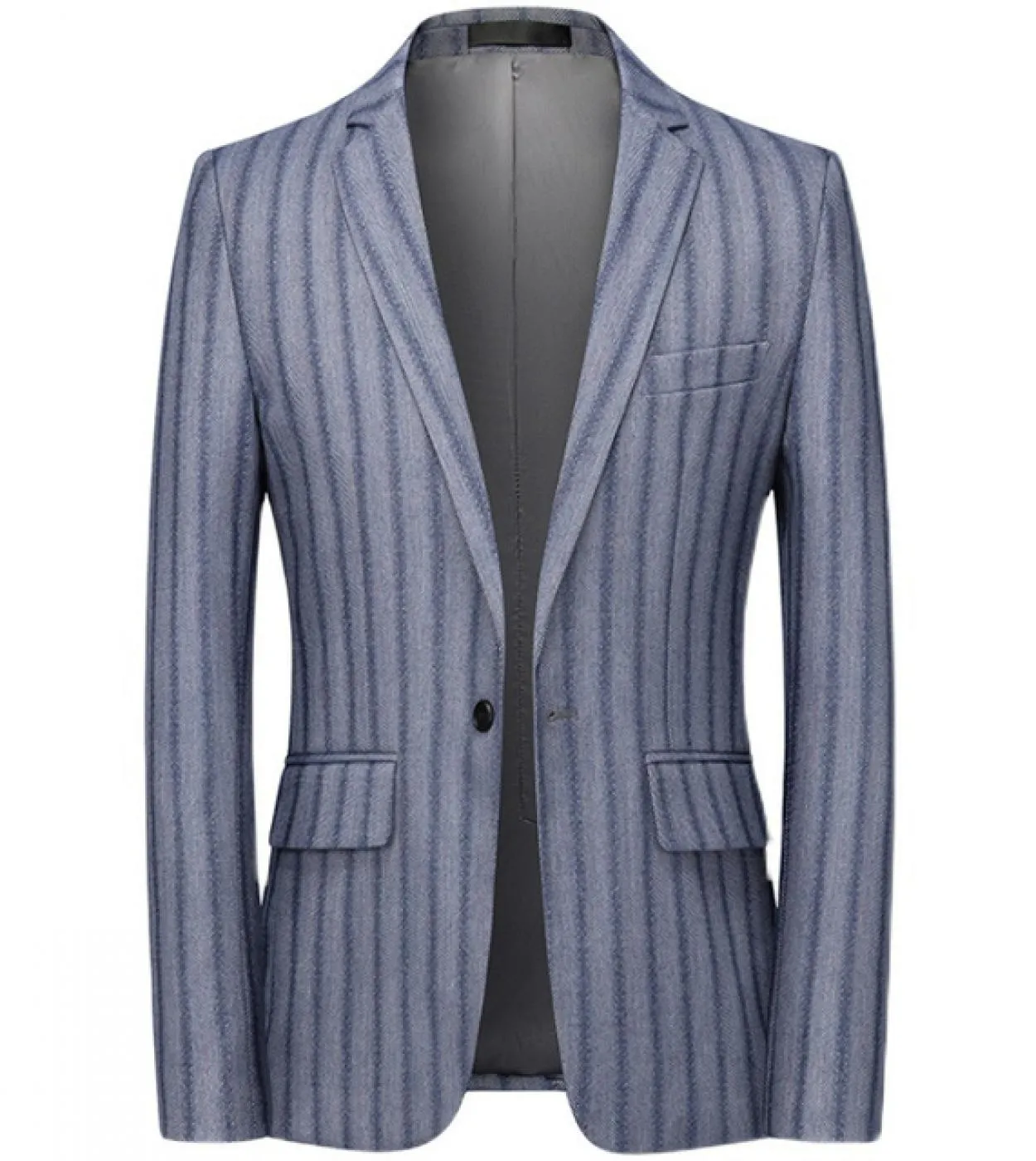 Plyesxale Blazer a righe verticali blu chiaro per uomo Blazer casual da uomo di grandi dimensioni Giacca da giacca formale da la