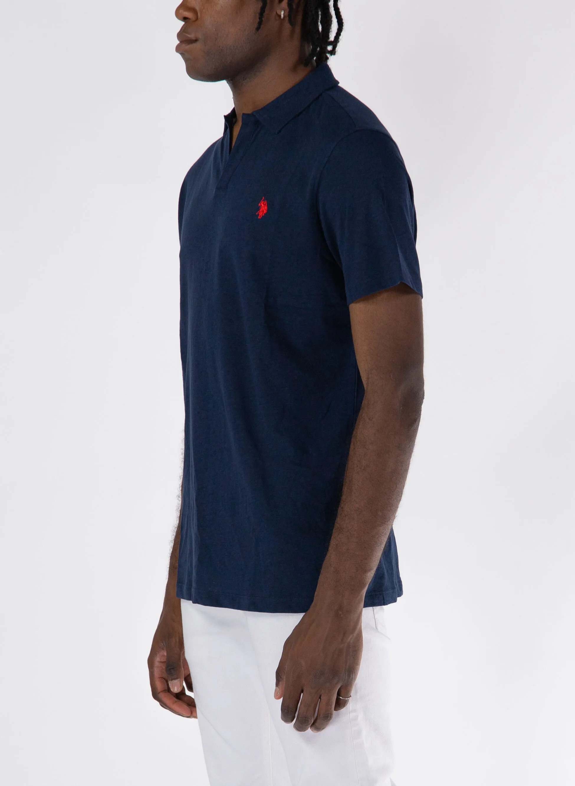 polo in lino con collo a v