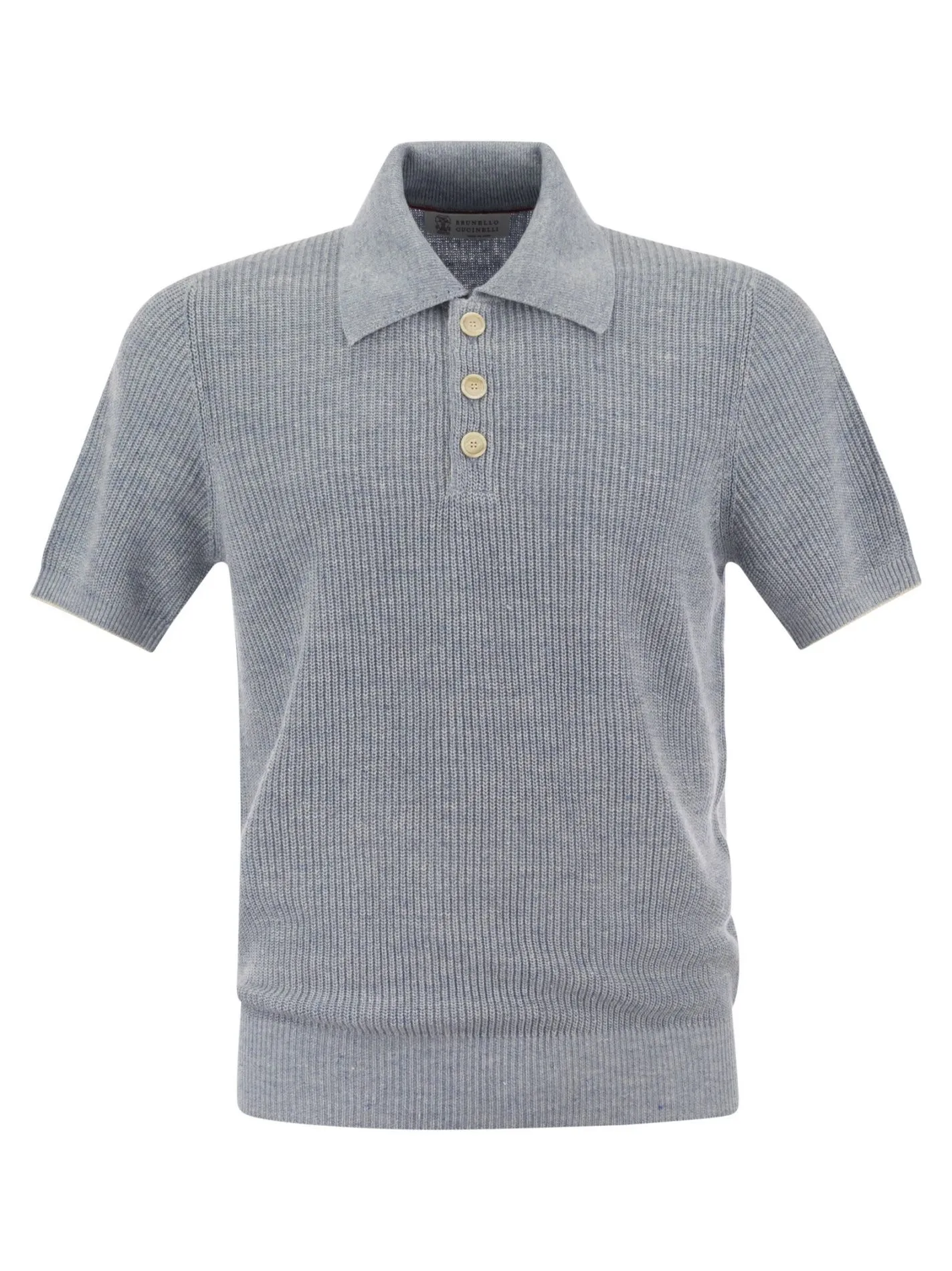 Polo in maglia di lino e cotone mezza costa inglese con dettaglio in contrasto