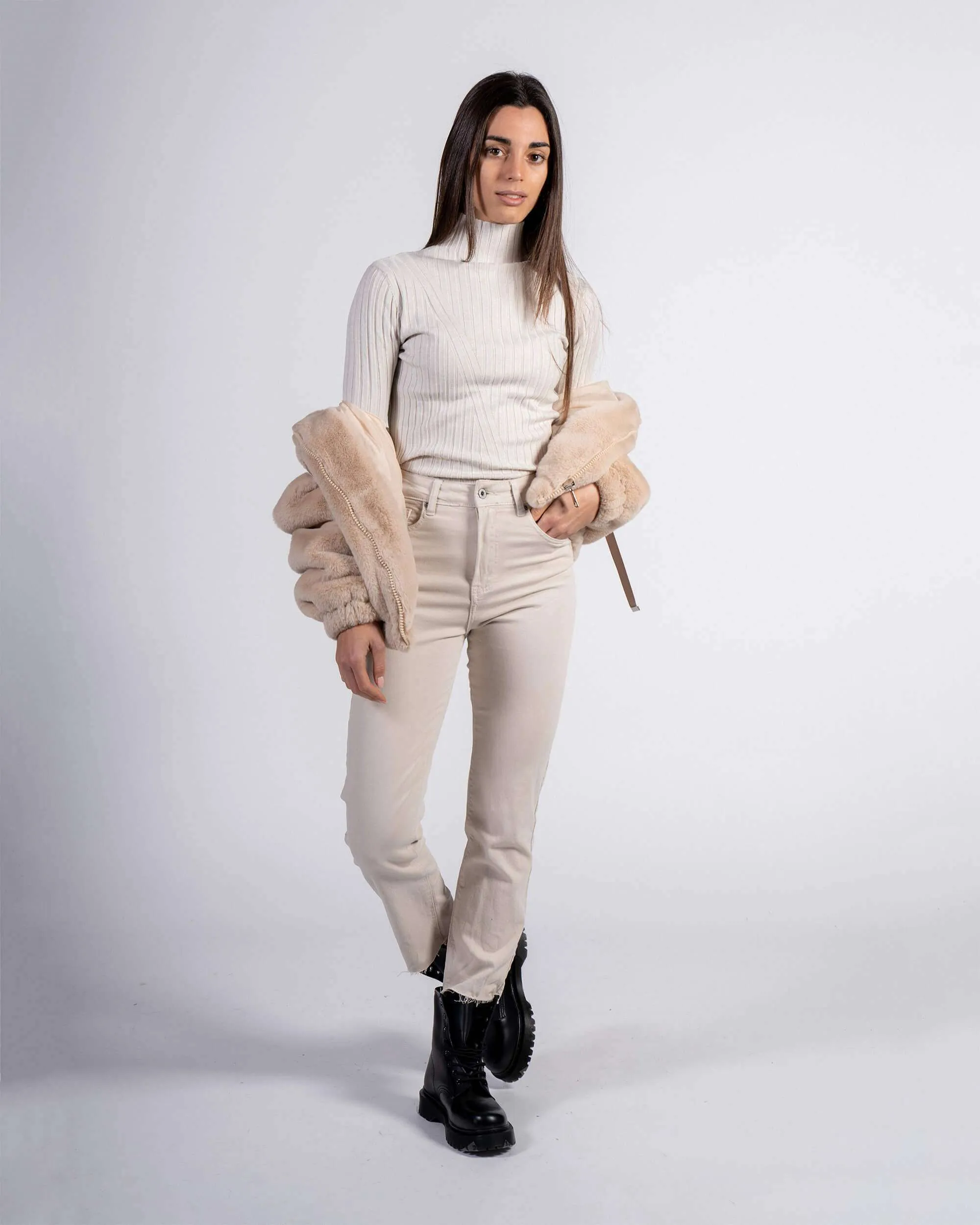 Pullover a coste basico - beige