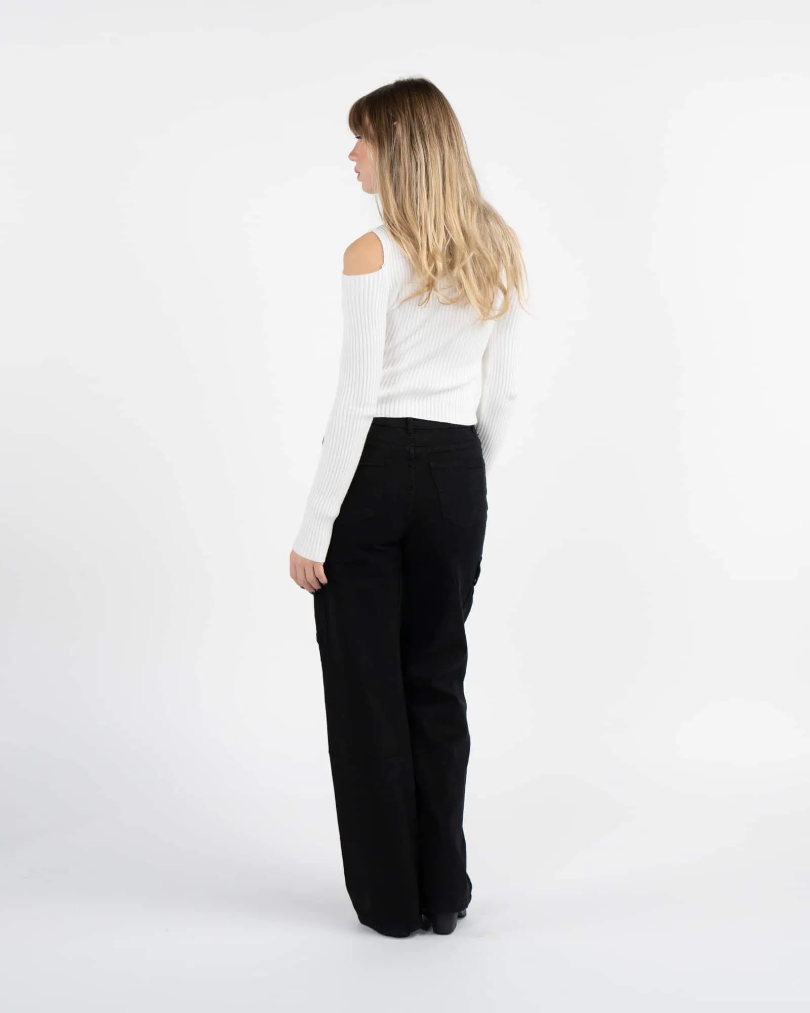 Pullover a costine cut-out - BIANCO