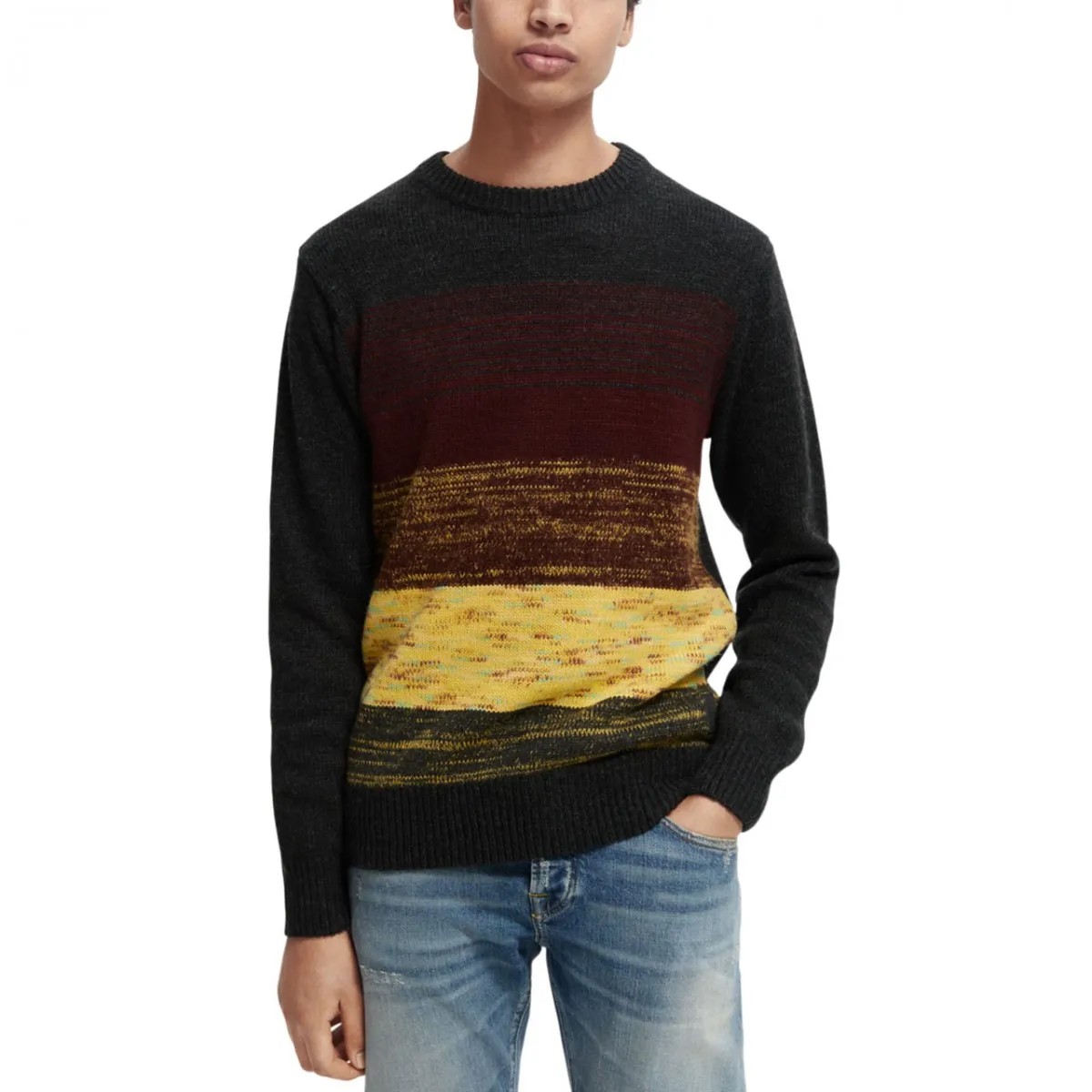 Pullover Girocollo Sfumato A Contrasto, Nero