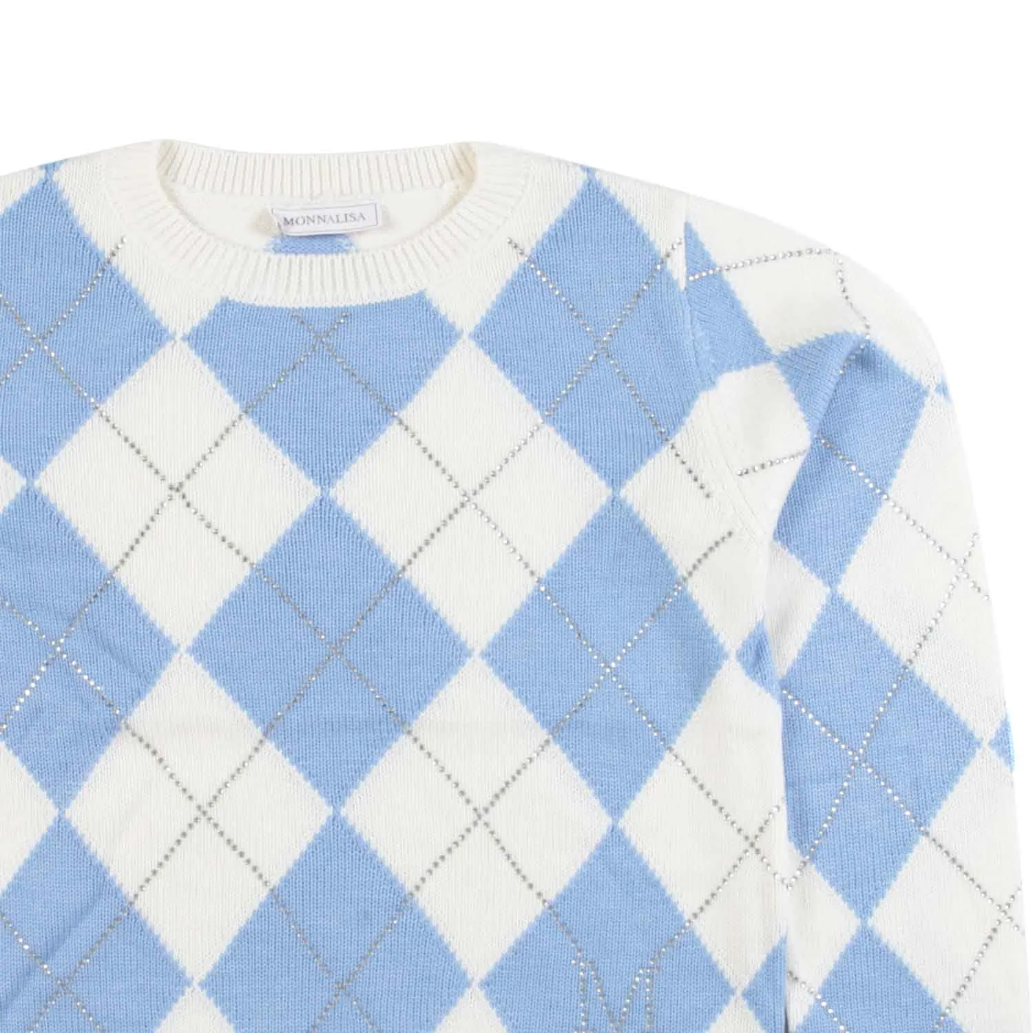 Pullover Panna E Celeste A Rombi