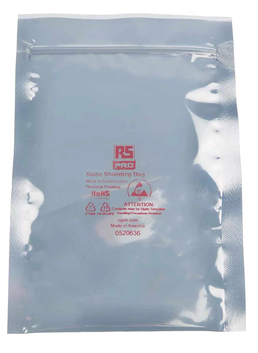Sacchetto antistatico RS PRO 152mm x 102mm x 0.07mm, col. Argento, 100 pz.