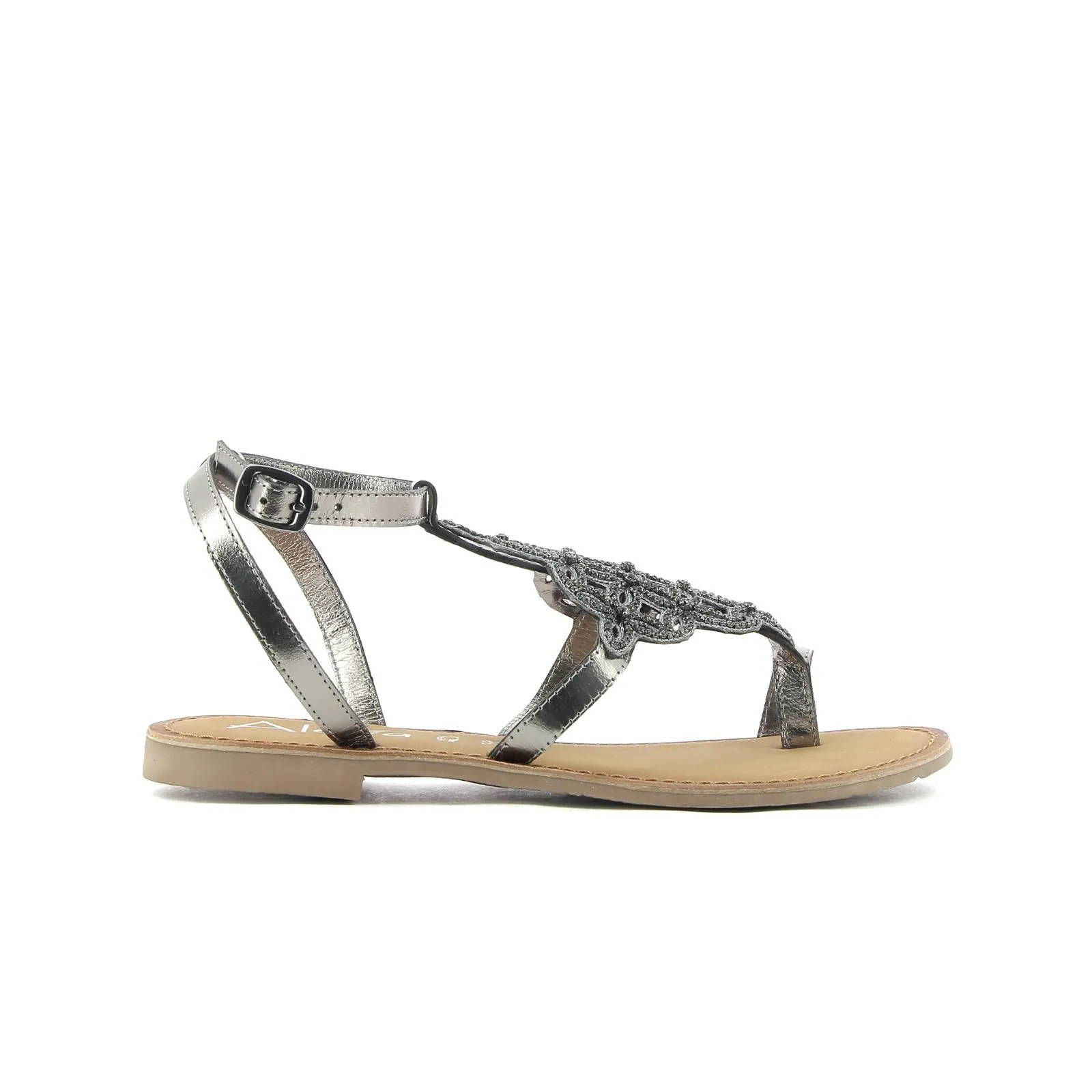 Sandali infradito bassi argento con strass