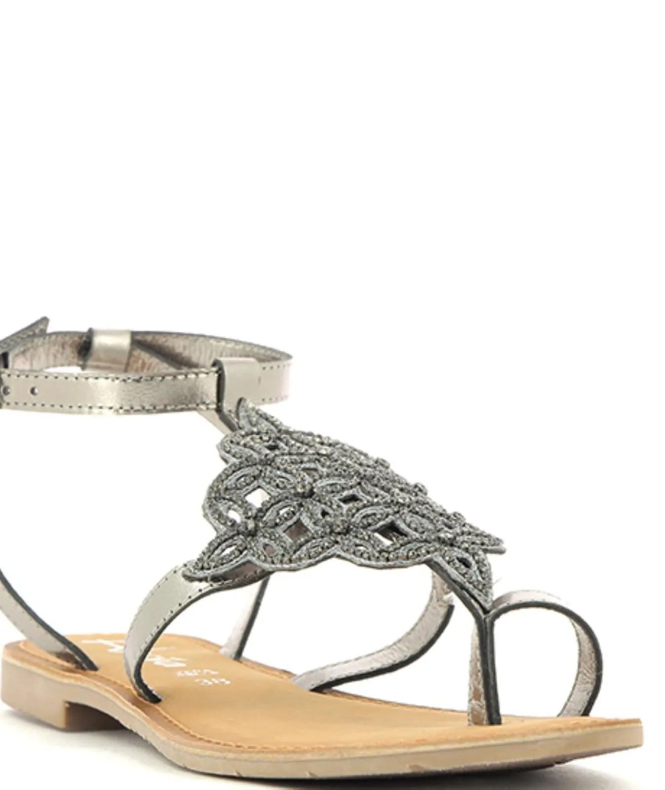 Sandali infradito bassi argento con strass