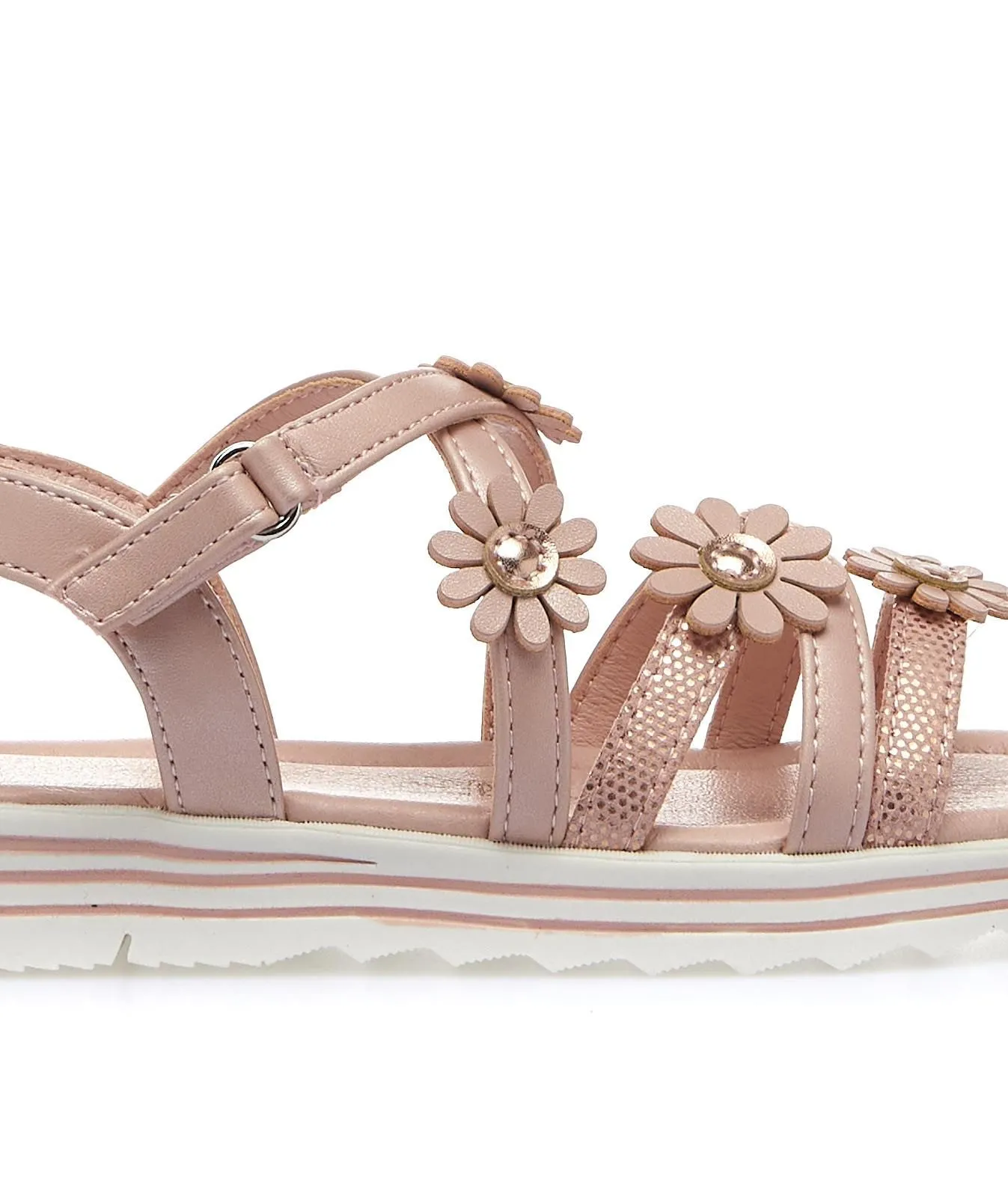 Sandali rosa da bimba con fiorellini e velcro