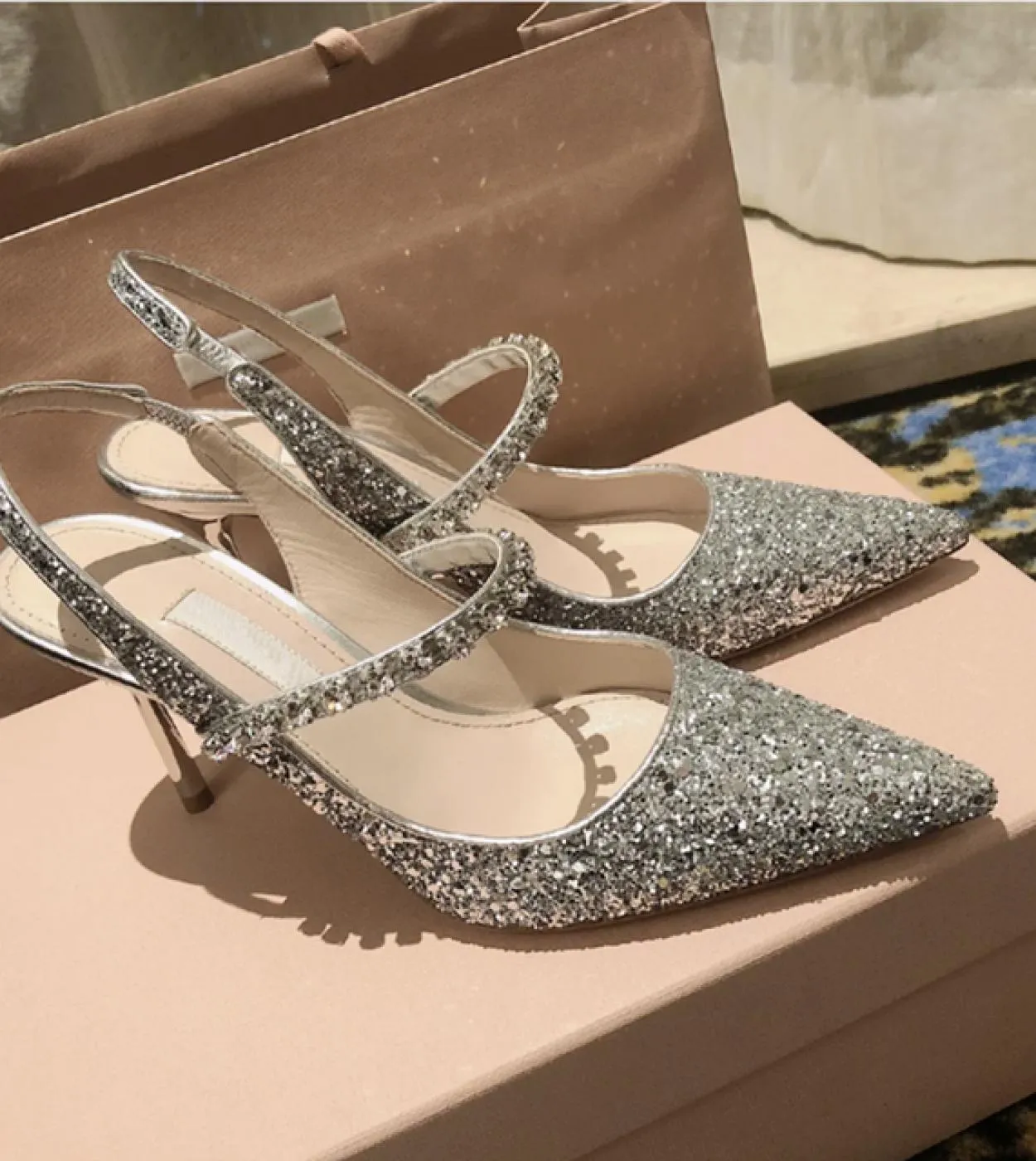 Scarpe con tacco alto da donna Paillettes argento Scarpe singole con bocca bassa Scarpe eleganti da lavoro da donna Décolleté co