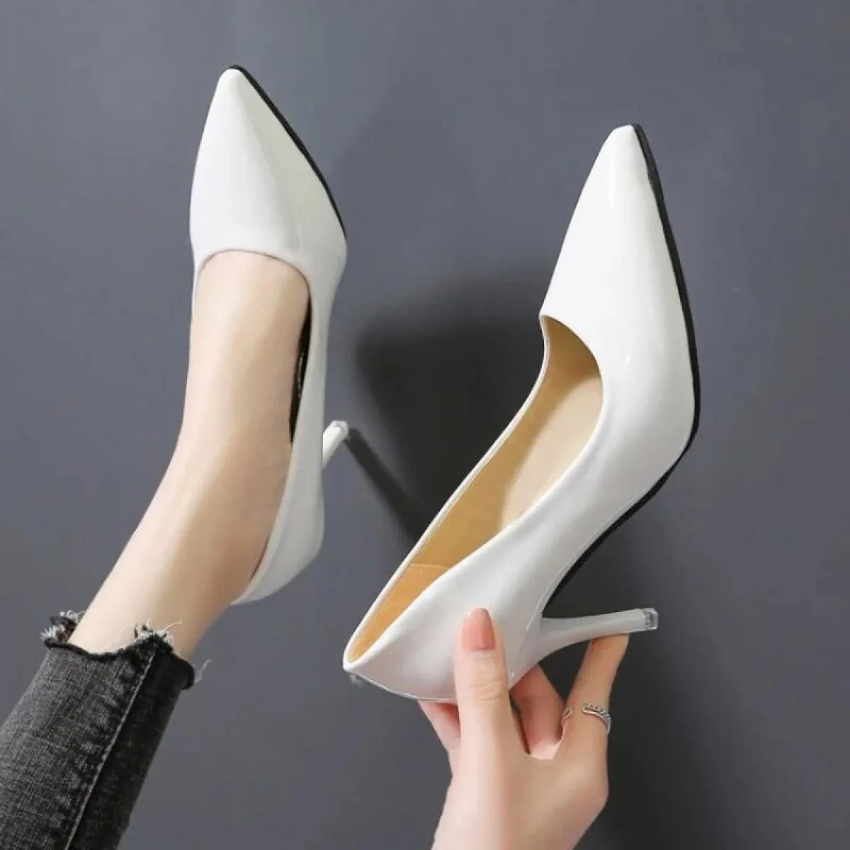 Scarpe con tacco alto Scarpe da donna Décolleté classici in pelle verniciata con testa a punta Scarpe Paltform Scarpe da donna e