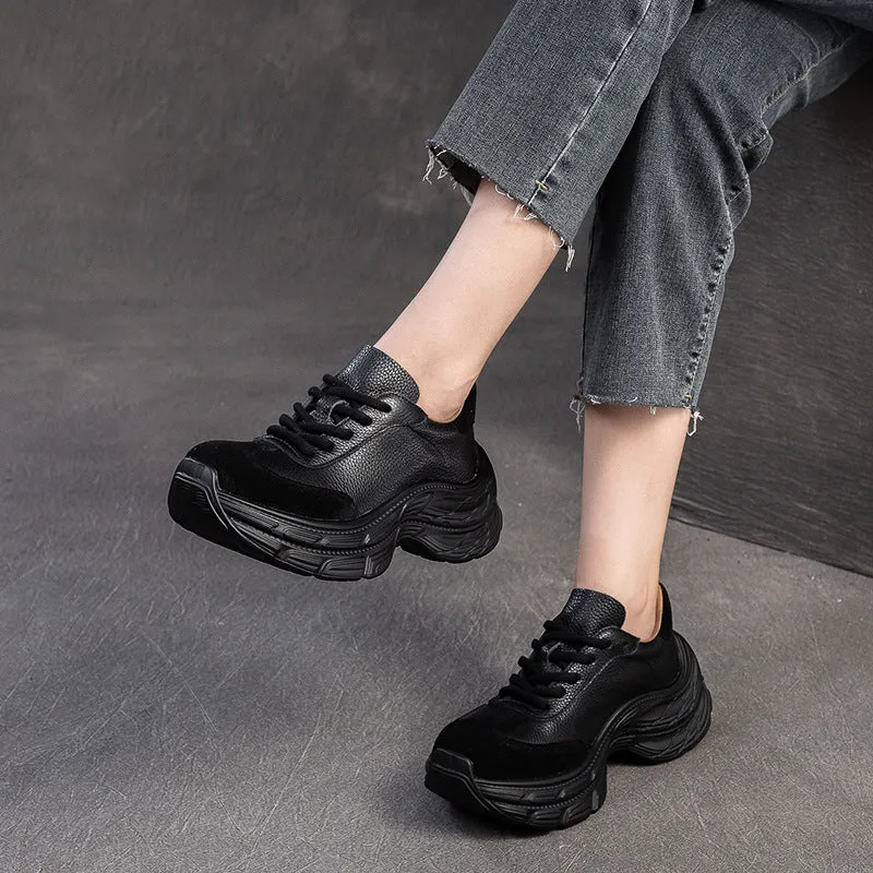 Scarpe da ginnastica casual con plateau in morbida pelle retrò da donna