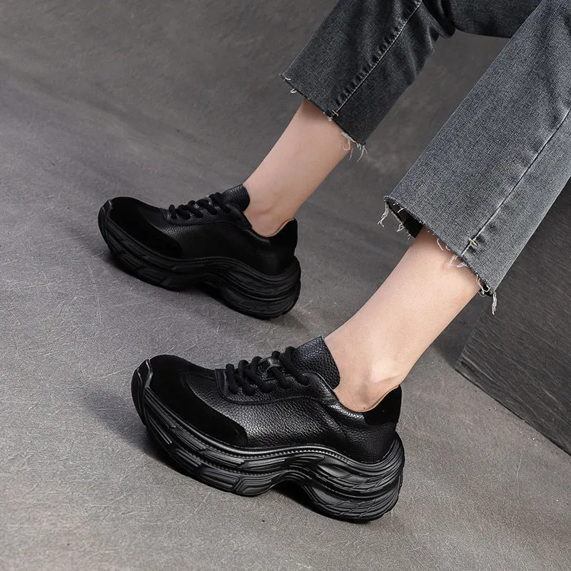 Scarpe da ginnastica casual con plateau in morbida pelle retrò da donna