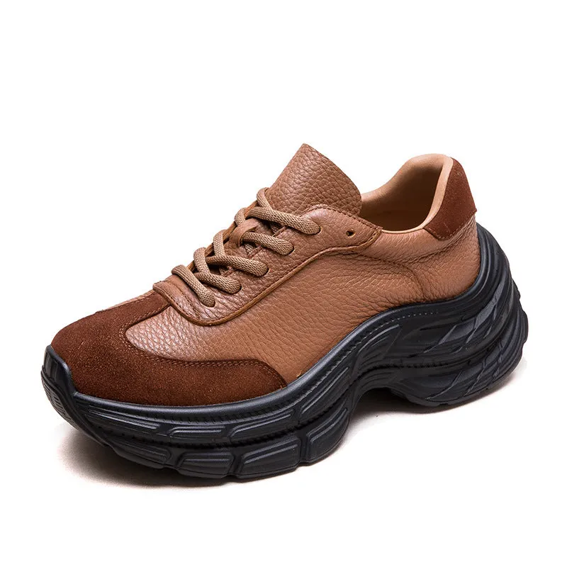 Scarpe da ginnastica casual con plateau in morbida pelle retrò da donna
