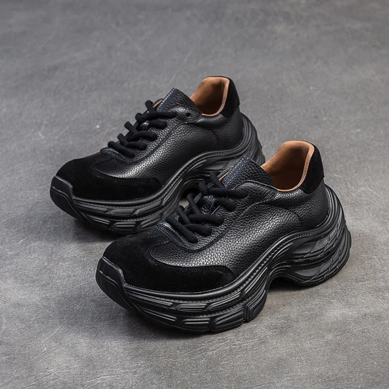 Scarpe da ginnastica casual con plateau in morbida pelle retrò da donna