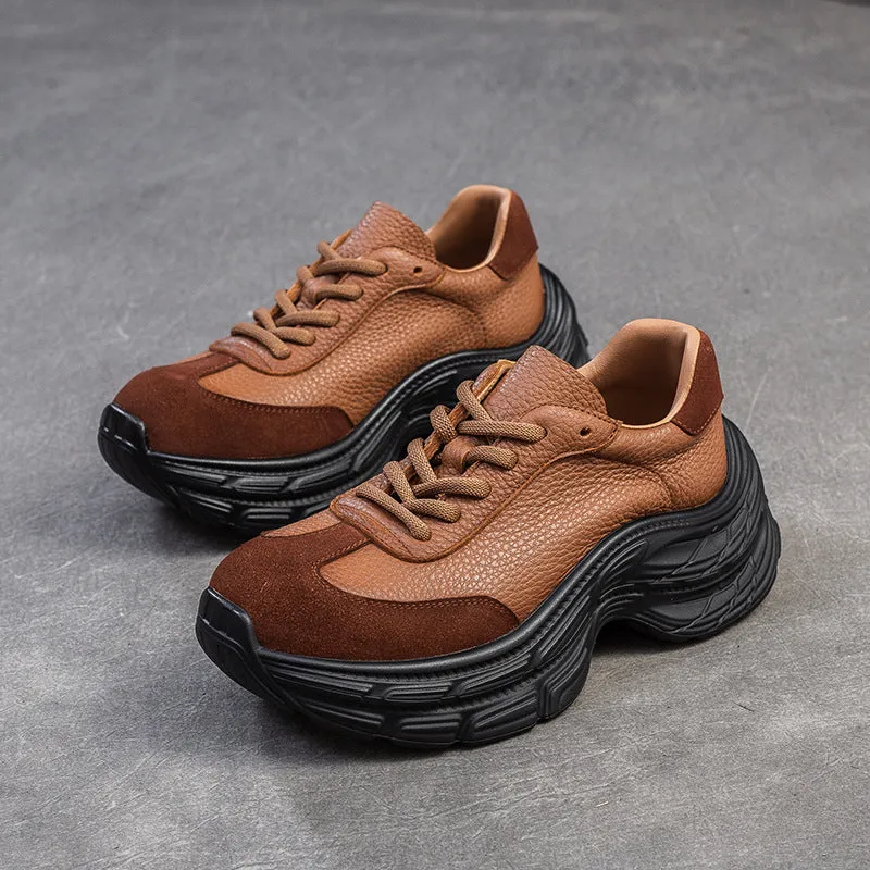 Scarpe da ginnastica casual con plateau in morbida pelle retrò da donna