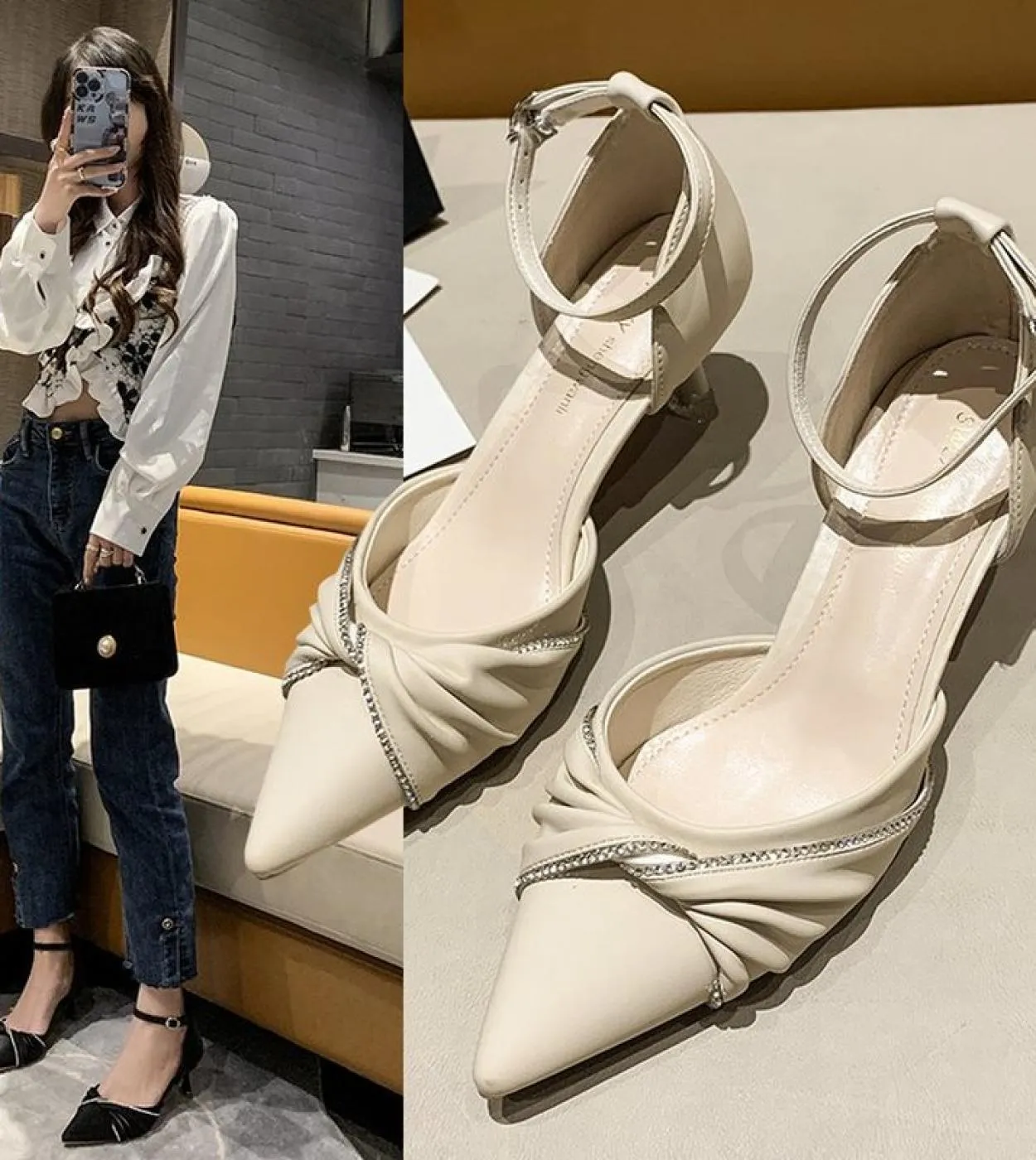 Scarpe Donna Décolleté Scarpe con tacco alto Donna Scarpe in pelle Pu Donna Tacchi con fiocco Scarpe da donna Sandali da donna e