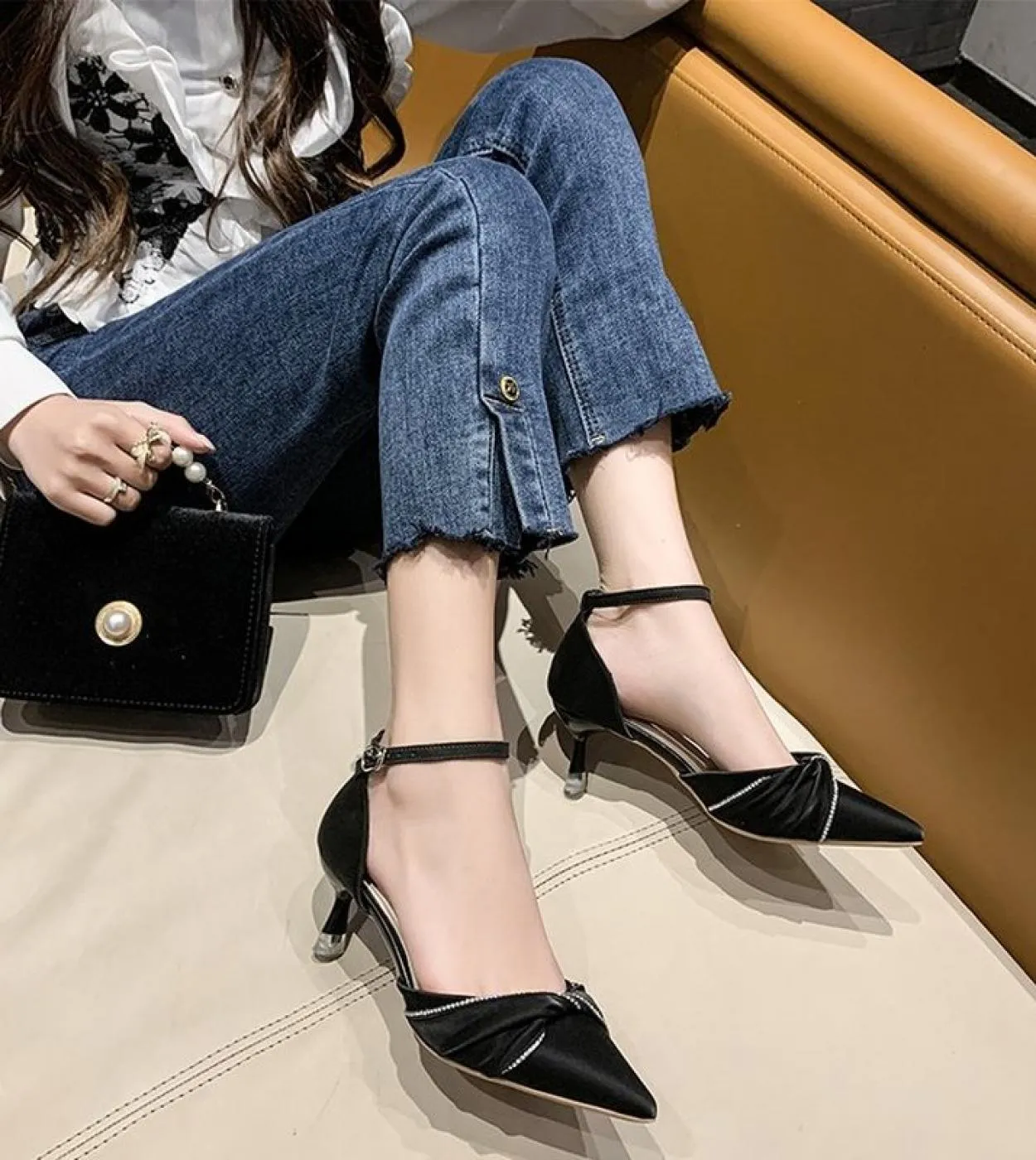 Scarpe Donna Décolleté Scarpe con tacco alto Donna Scarpe in pelle Pu Donna Tacchi con fiocco Scarpe da donna Sandali da donna e