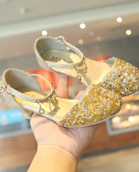 Scarpe singole per ragazze Fibbia alla moda Scarpe da principessa per bambini con tacco alto con paillettes