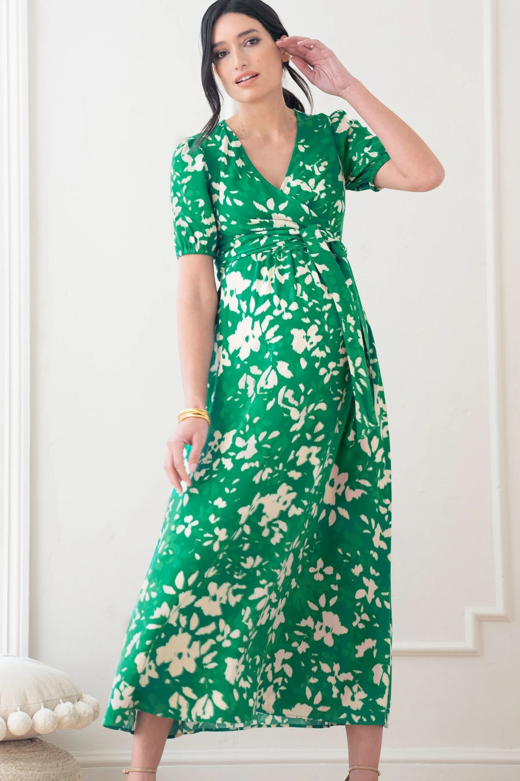 Seraphine Verde - Abito midi premaman con allacciatura frontale