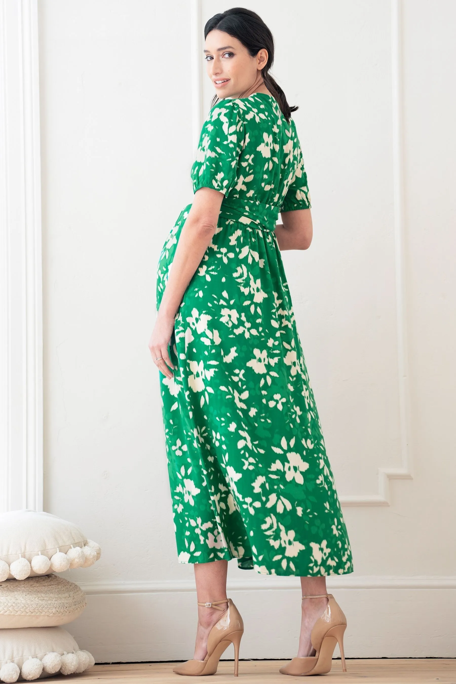 Seraphine Verde - Abito midi premaman con allacciatura frontale