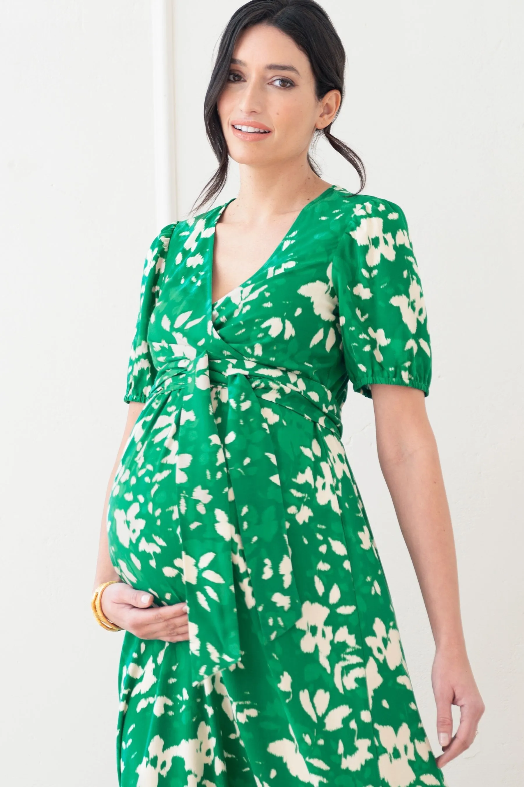 Seraphine Verde - Abito midi premaman con allacciatura frontale