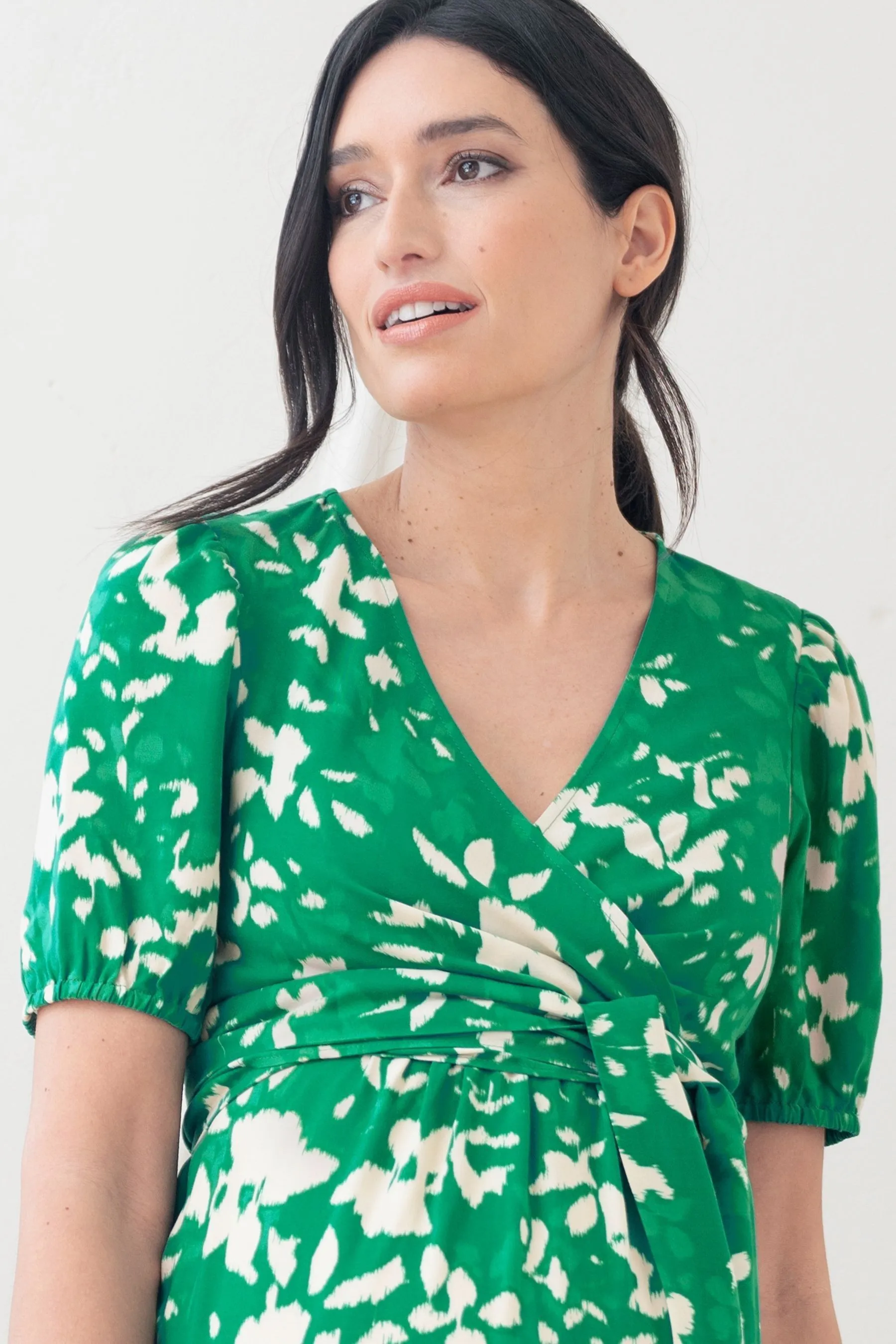 Seraphine Verde - Abito midi premaman con allacciatura frontale