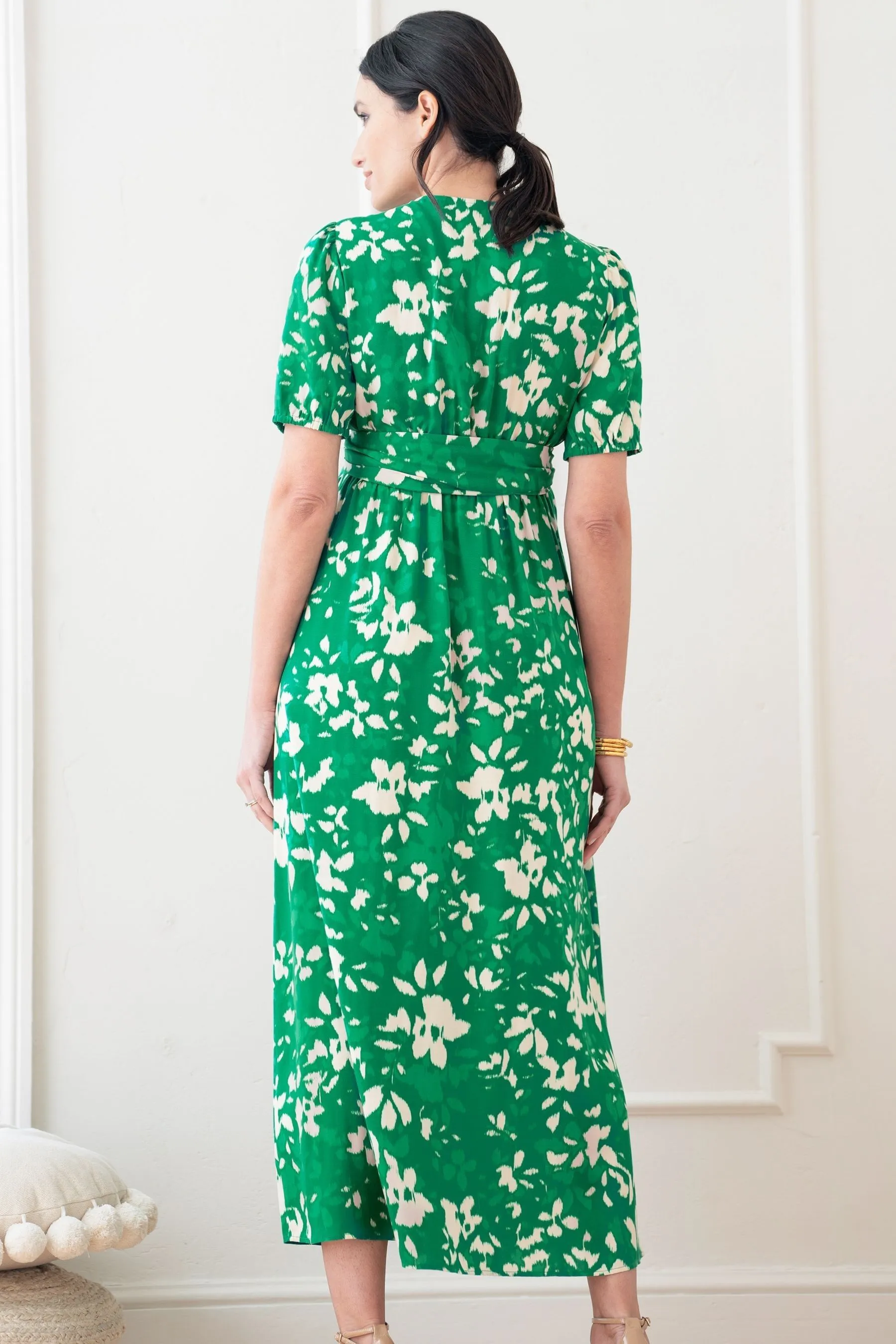 Seraphine Verde - Abito midi premaman con allacciatura frontale