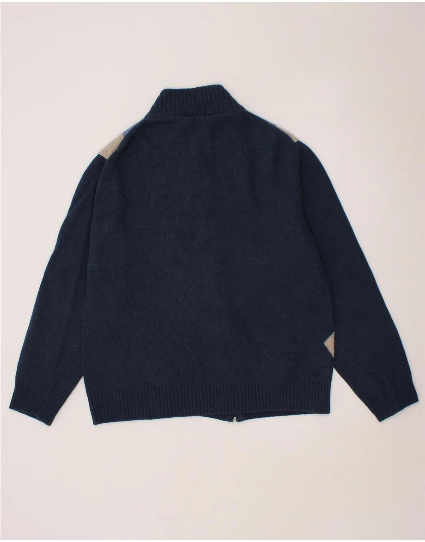 SERGIO TACCHINI Mens Cardigan Sweater Medium Navy Blue Argyle/Diamond Wool